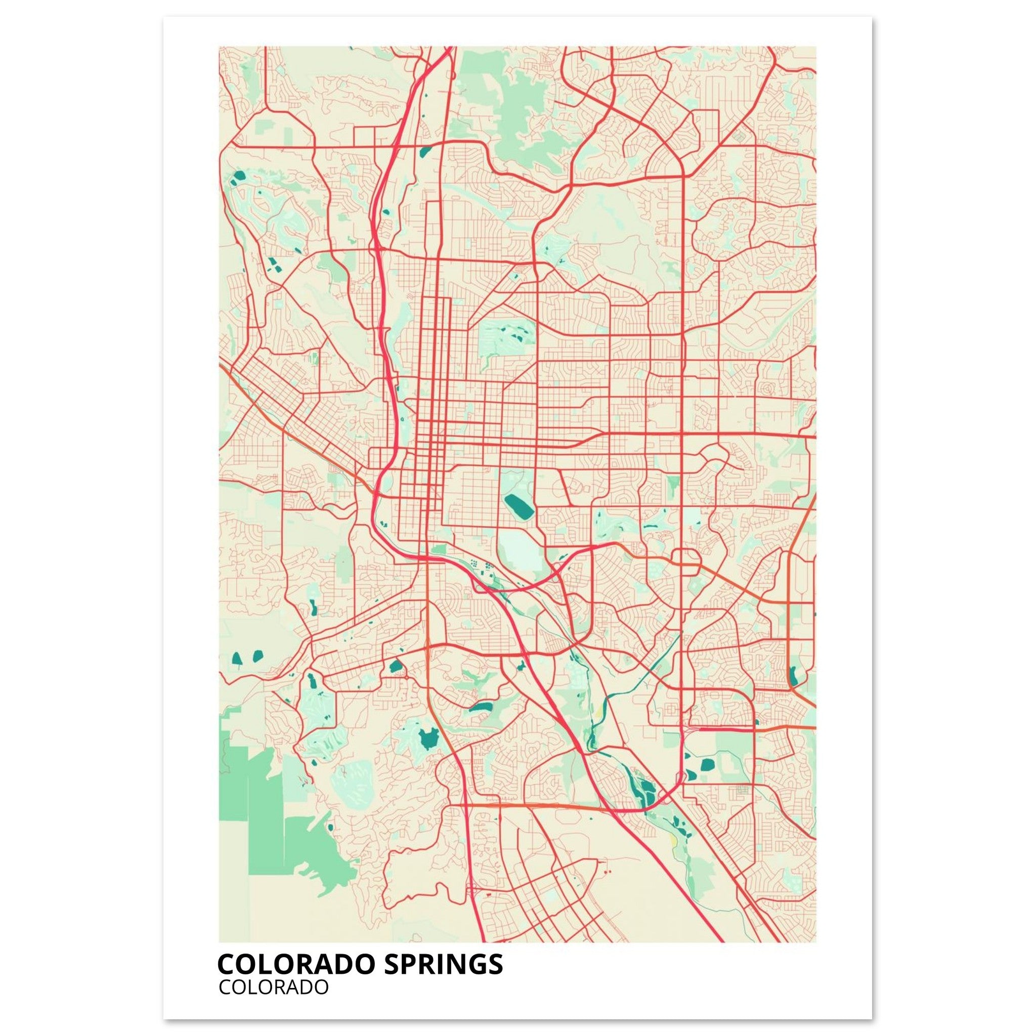 colorado springs map poster print