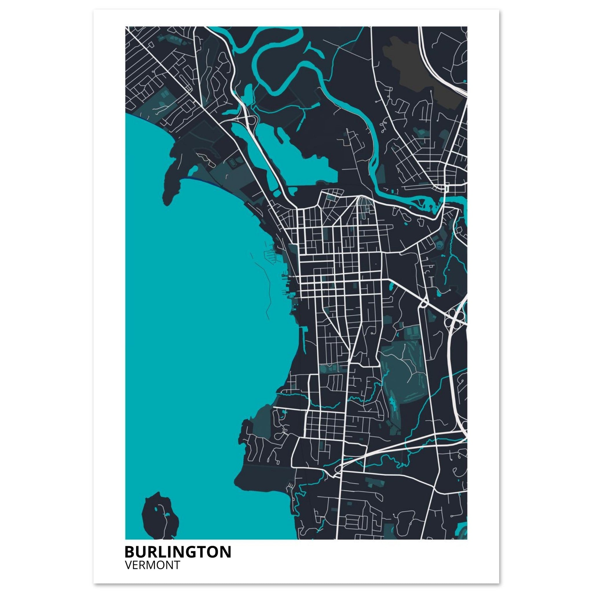 Burlington Vermont City Map Poster | Custom Map Art Print - Ink And Atlas