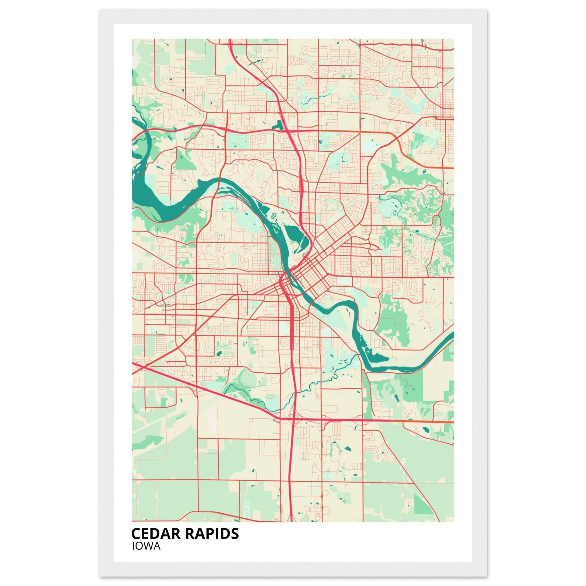 cedar rapids iowa map poster print
