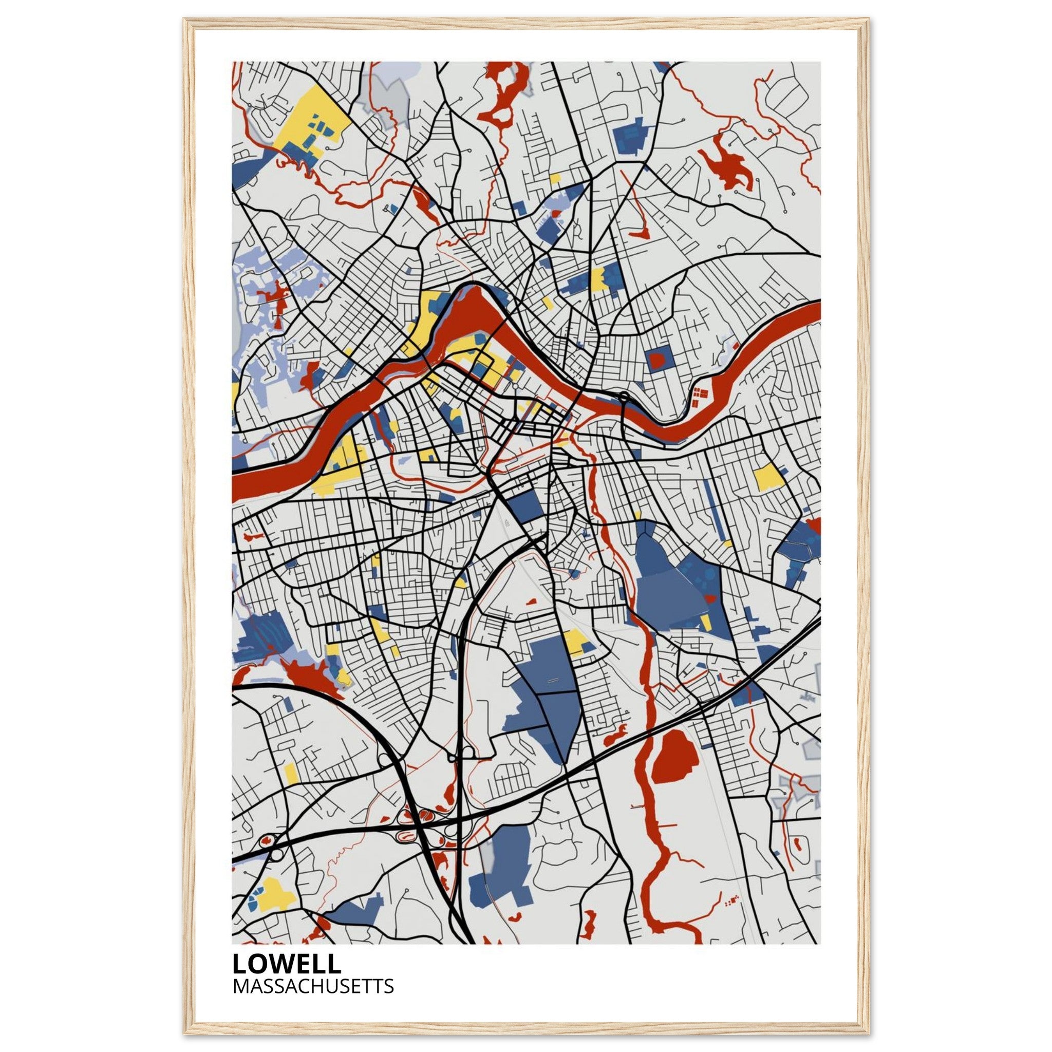 Lowell Massachusetts City Map Poster | Custom Map Art Print - Ink And Atlas