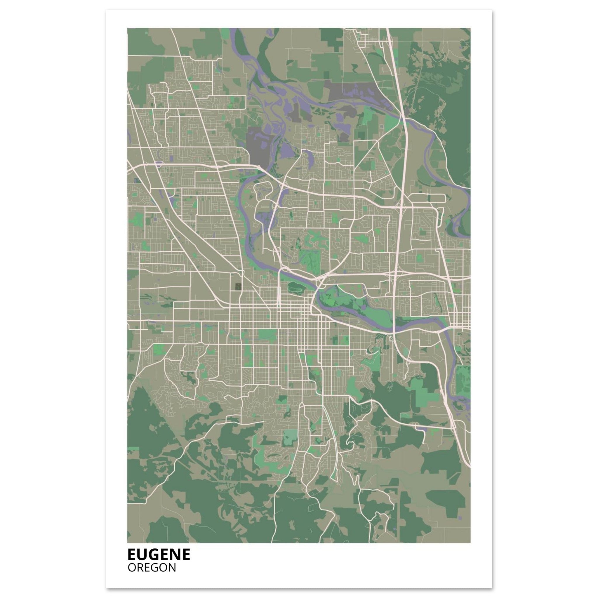eugene oregon map poster print