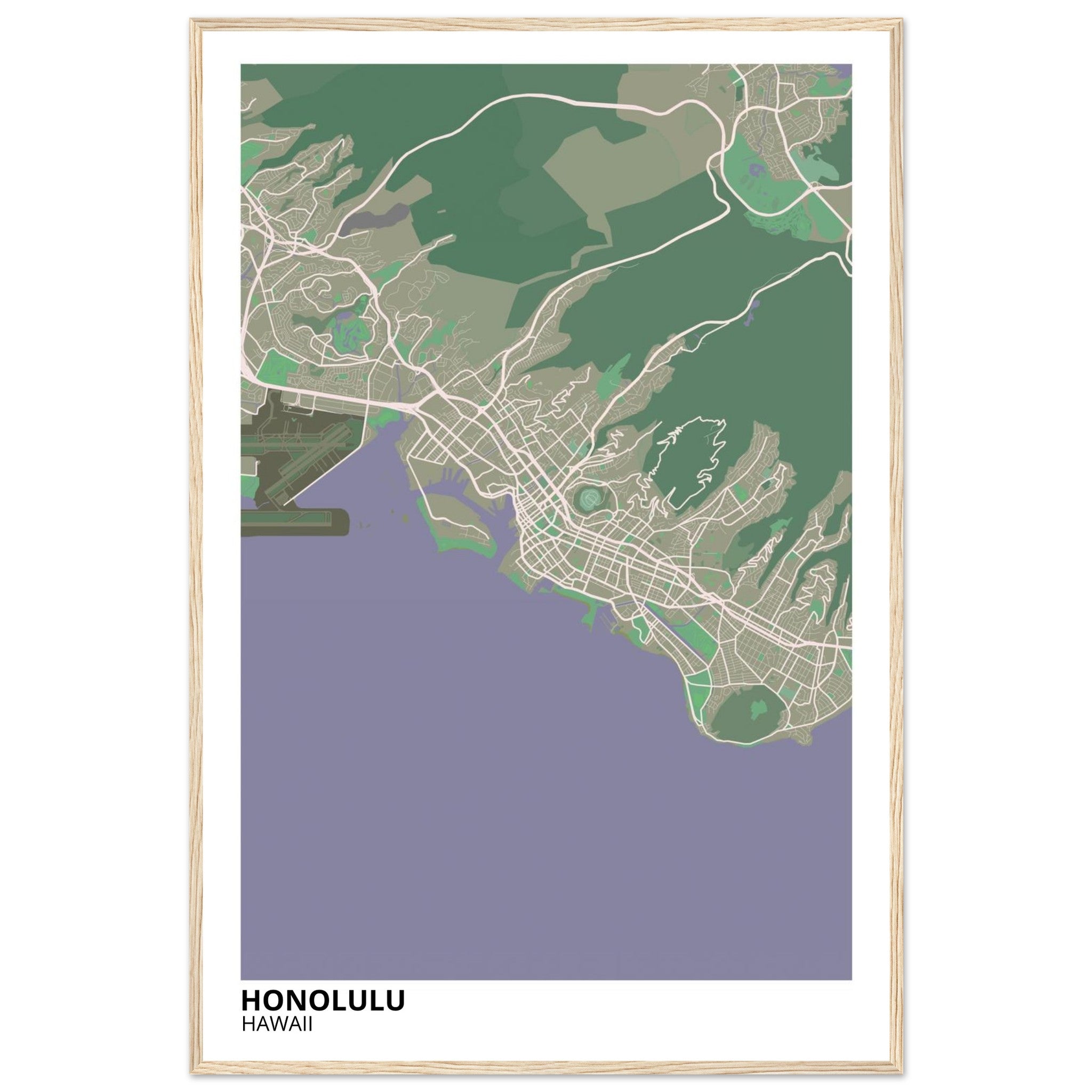 honolulu map poster print