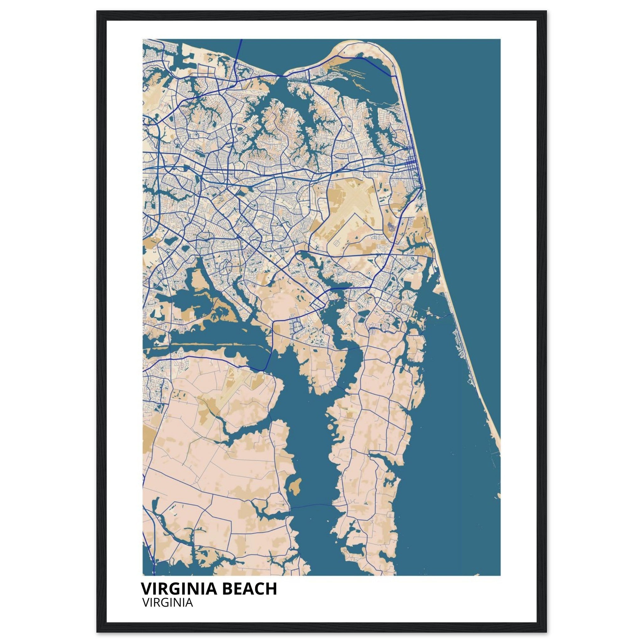 virginia beach map poster print