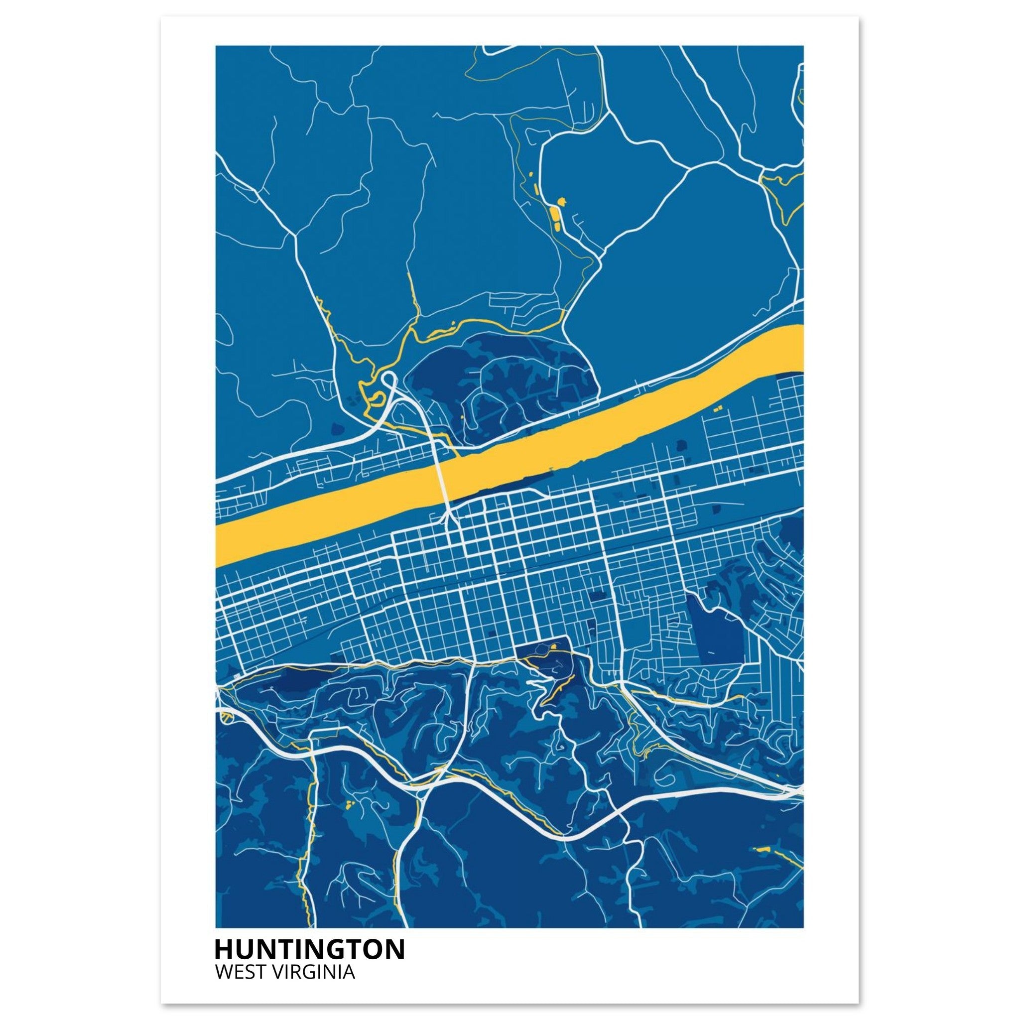 Huntington West Virginia City Map Poster | Custom Map Art Print - Ink And Atlas