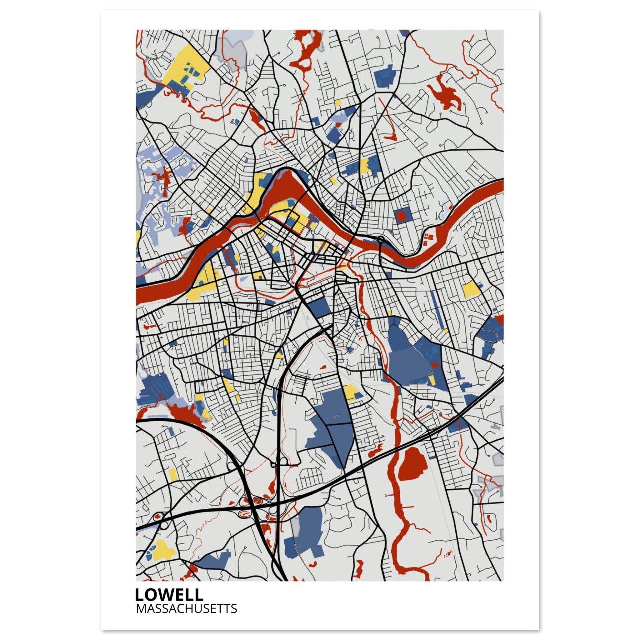 Lowell Massachusetts City Map Poster | Custom Map Art Print - Ink And Atlas