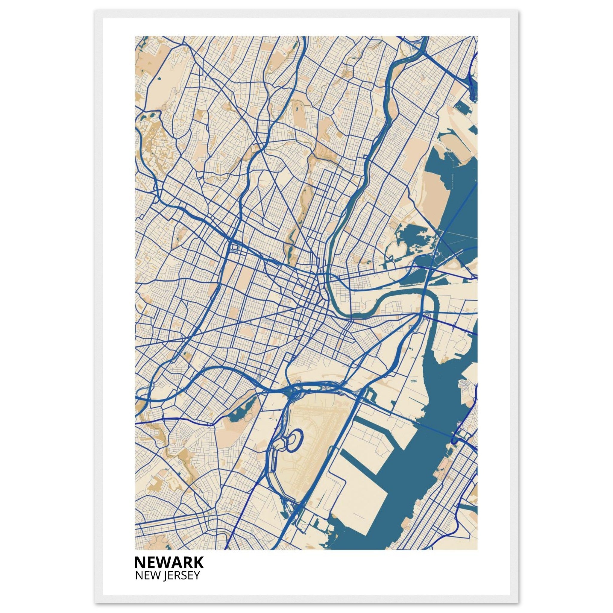 Newark New Jersey City Map Poster | Custom Map Art Print - Ink And Atlas