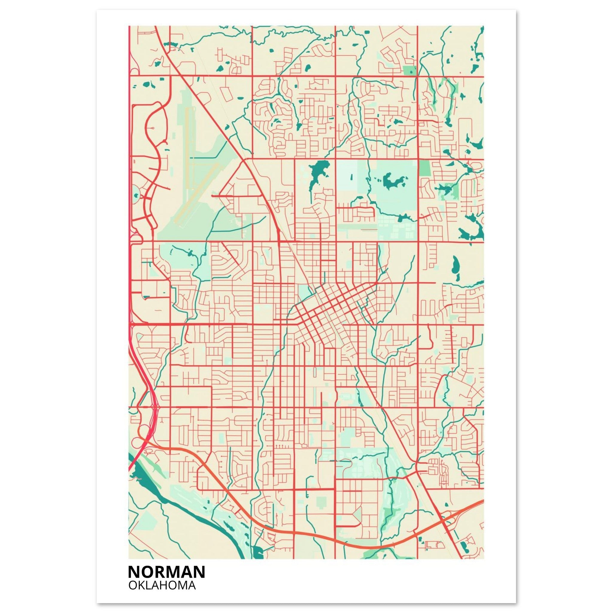 Norman Oklahoma City Map Poster | Custom Map Art Print - Ink And Atlas