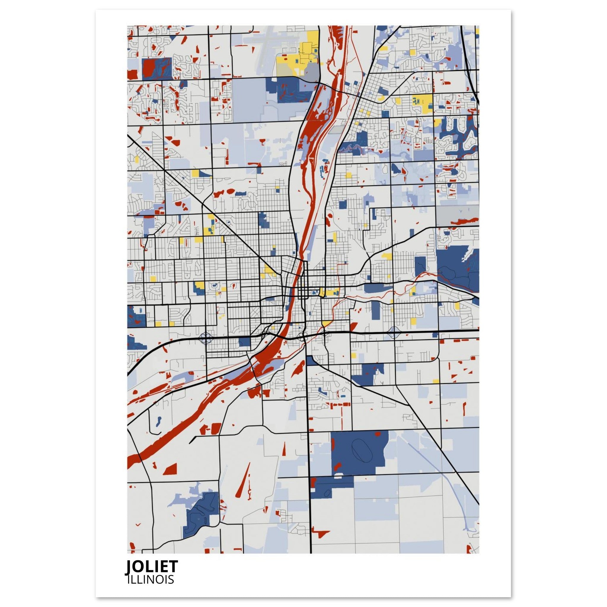 joliet illinois map poster print