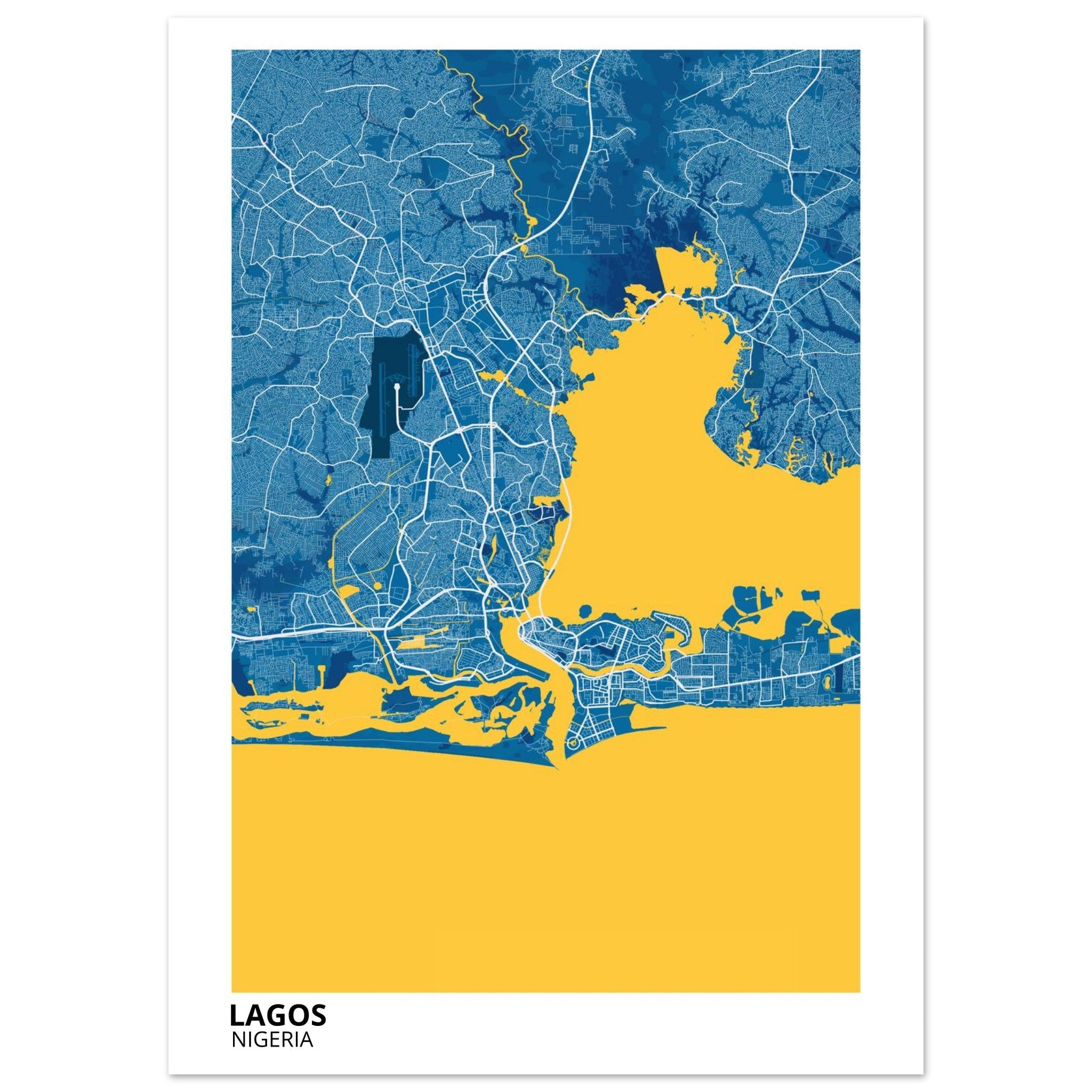lagos nigeria map poster print