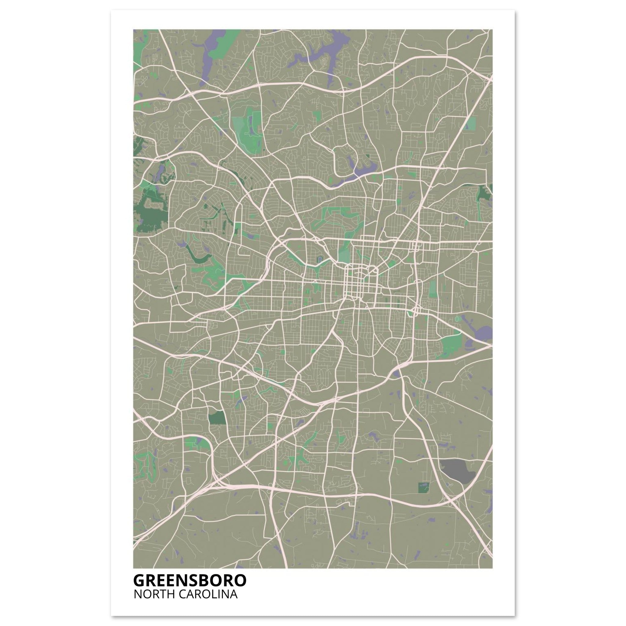 Greensboro North Carolina City Map Poster | Custom Map Art Print - Ink And Atlas
