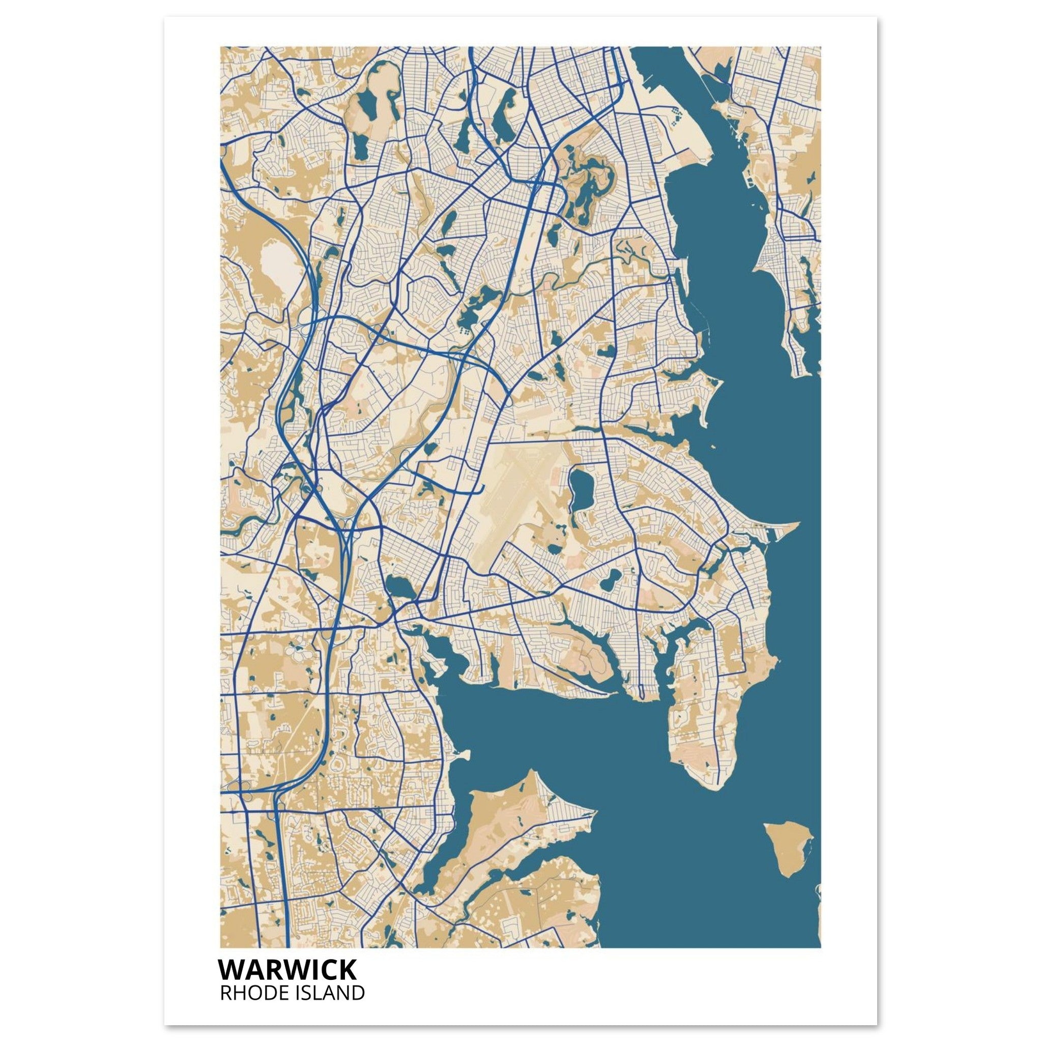 Warwick Rhode Island City Map Poster | Custom Map Art Print - Ink And Atlas