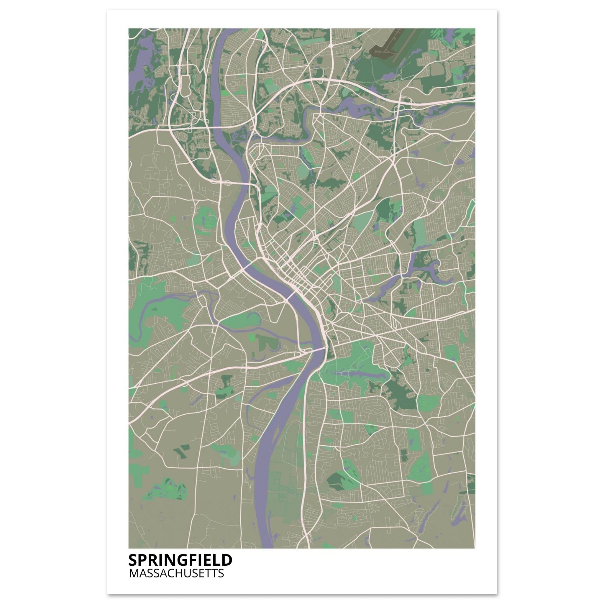 Springfield Massachusetts City Map Poster | Custom Map Art Print - Ink And Atlas