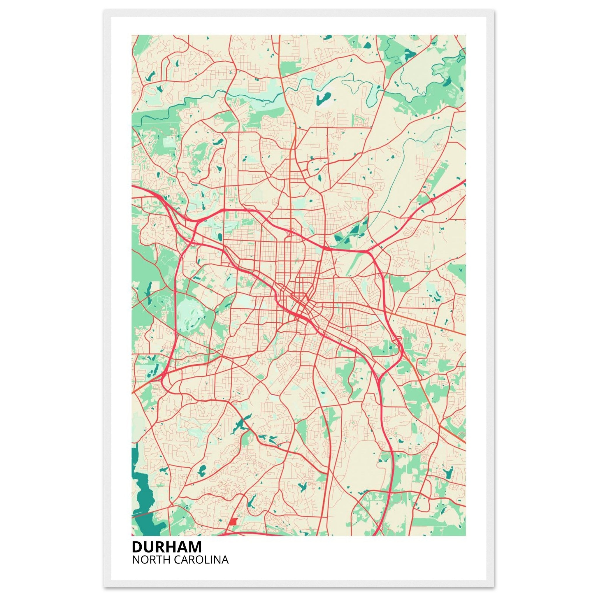Durham North Carolina City Map Poster | Custom Map Art Print - Ink And Atlas