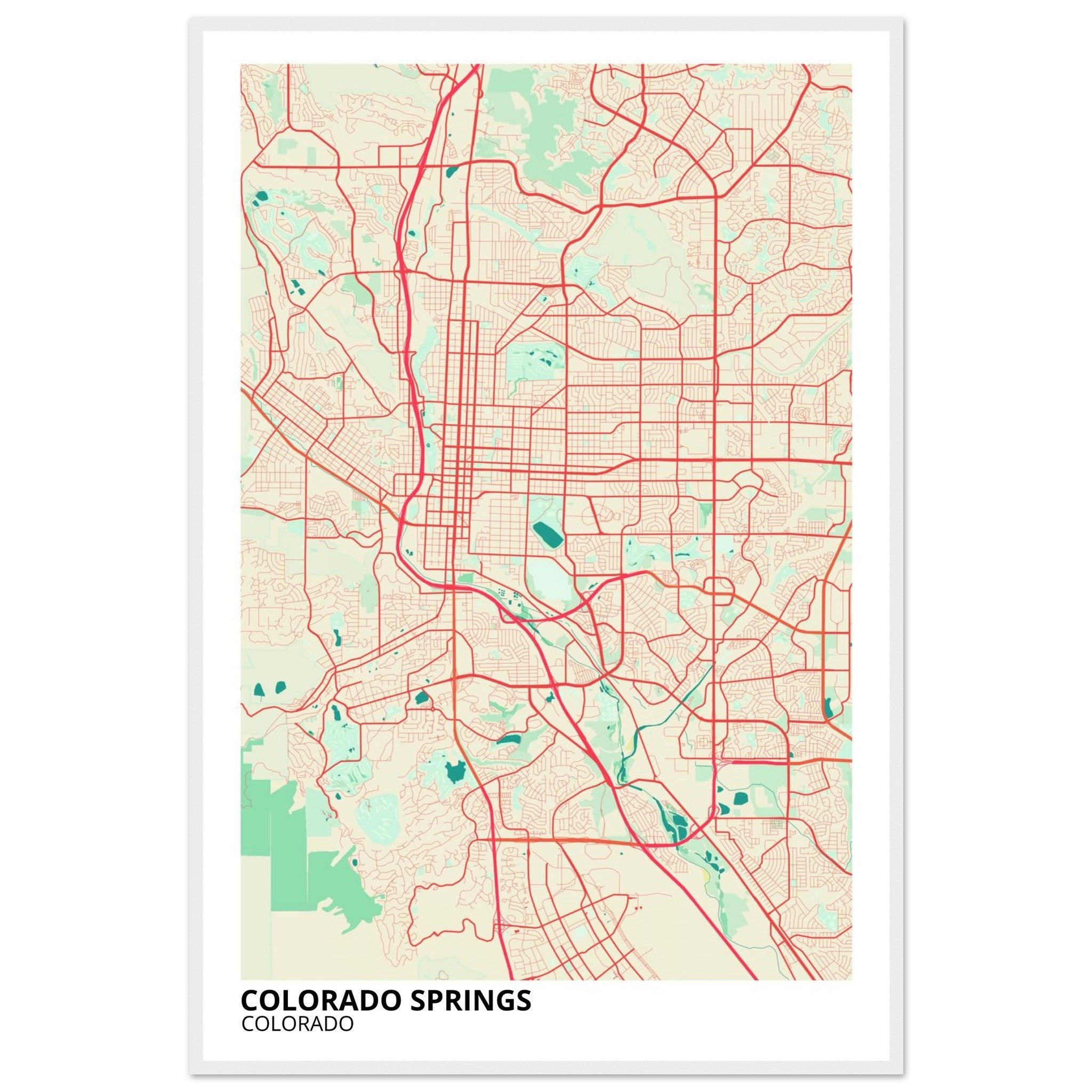 colorado springs map poster print
