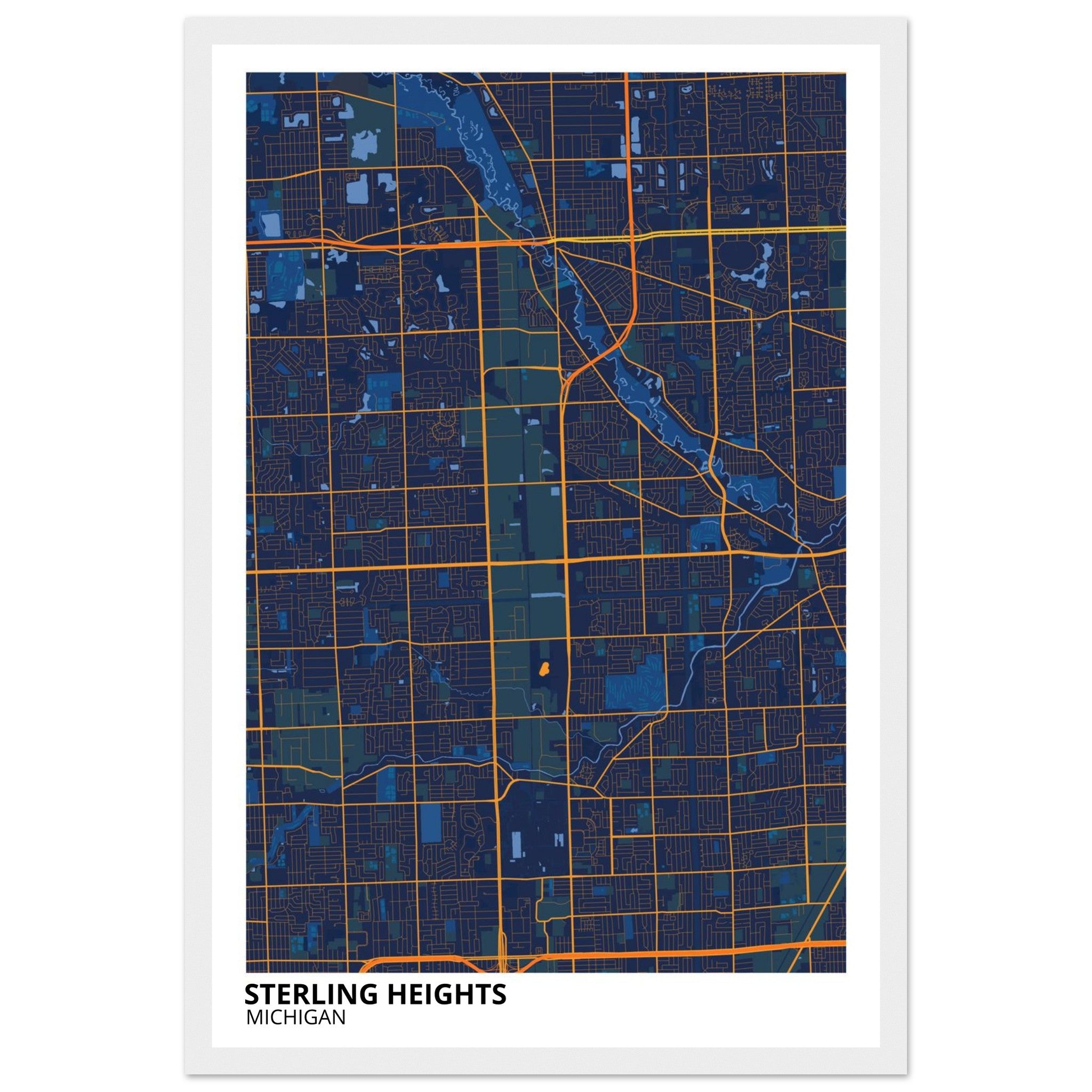 Sterling Heights Michigan City Map Poster | Custom Map Art Print - Ink And Atlas