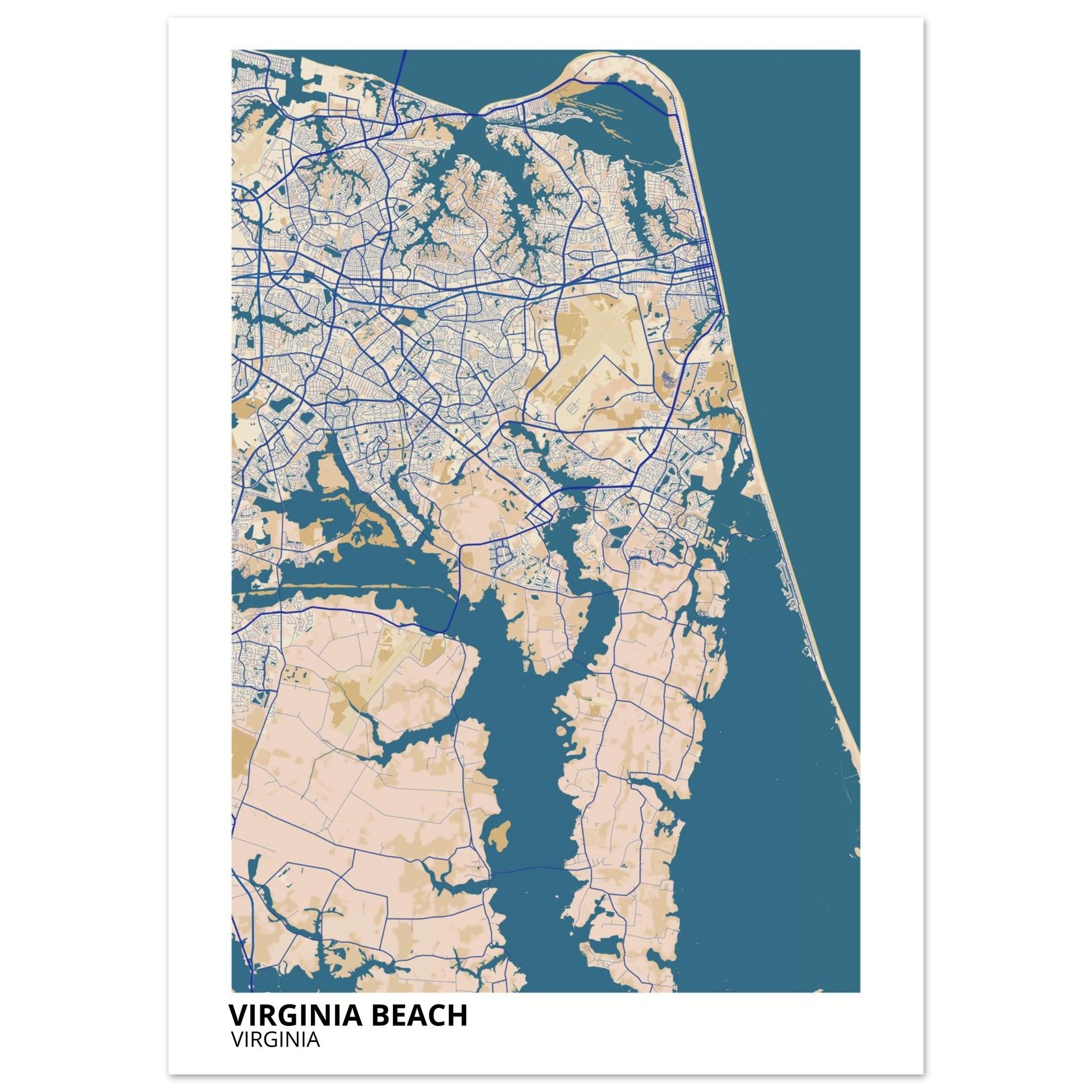 virginia beach map poster print
