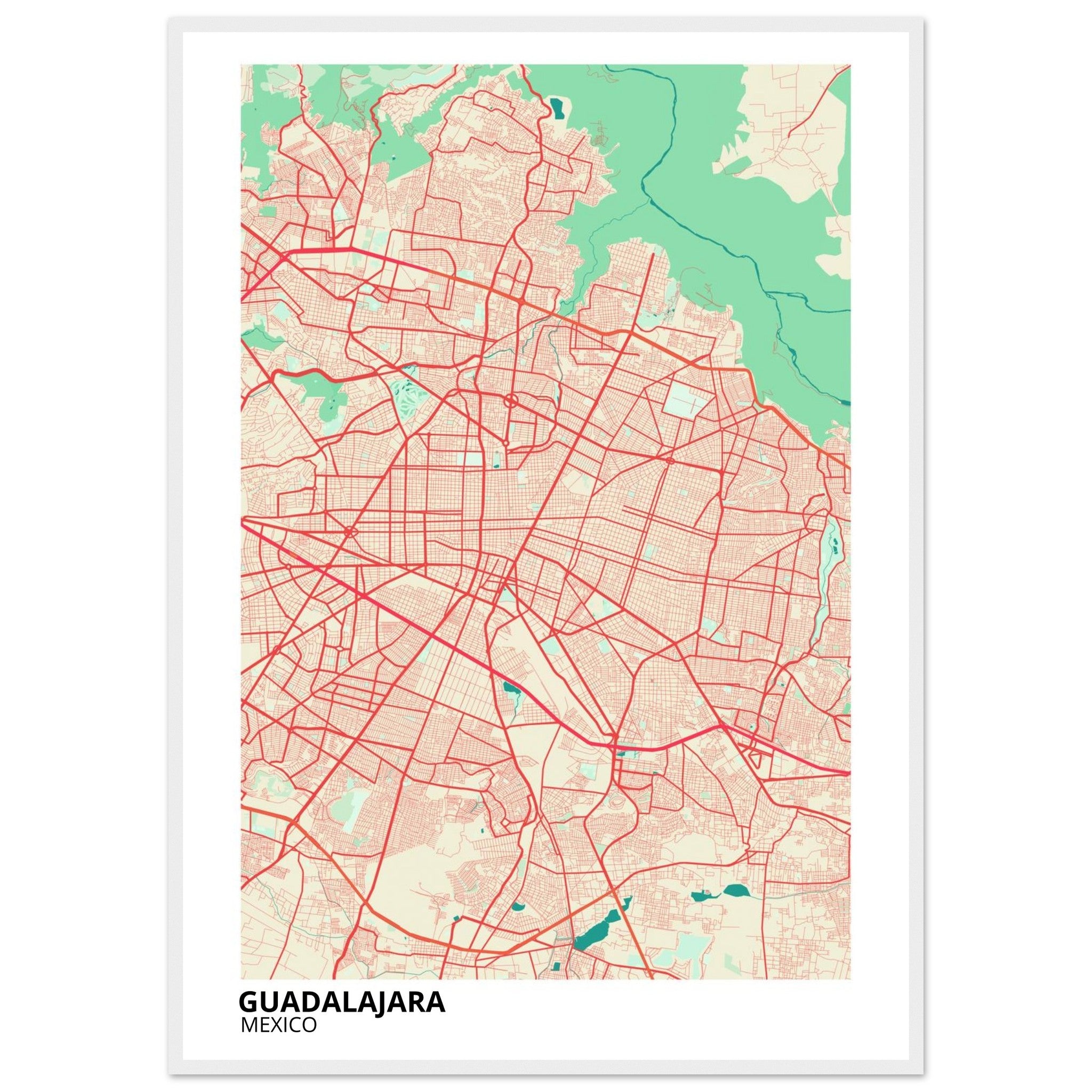 Guadalajara Mexico City Map Poster | Custom Map Art Print - Ink And Atlas