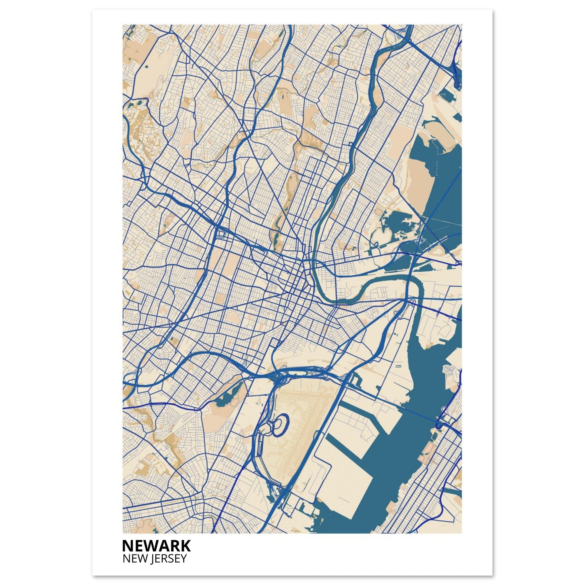 Newark New Jersey City Map Poster | Custom Map Art Print - Ink And Atlas