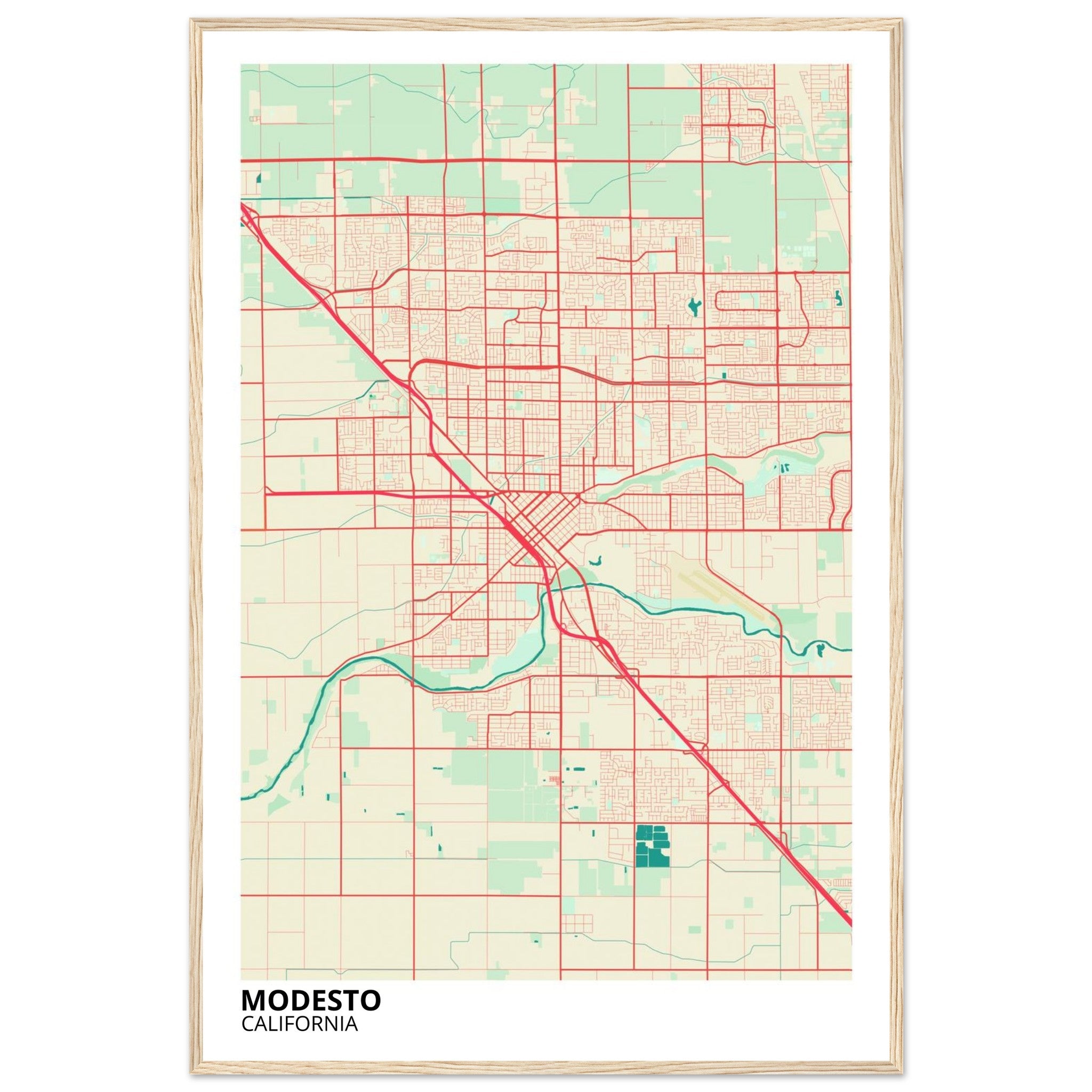 Modesto California City Map Poster | Custom Map Art Print - Ink And Atlas