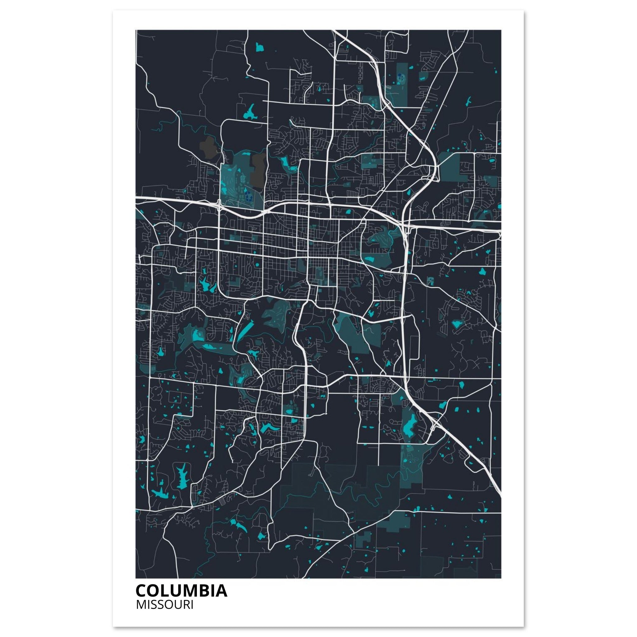 Columbia Missouri City Map Poster | Custom Map Art Print - Ink And Atlas