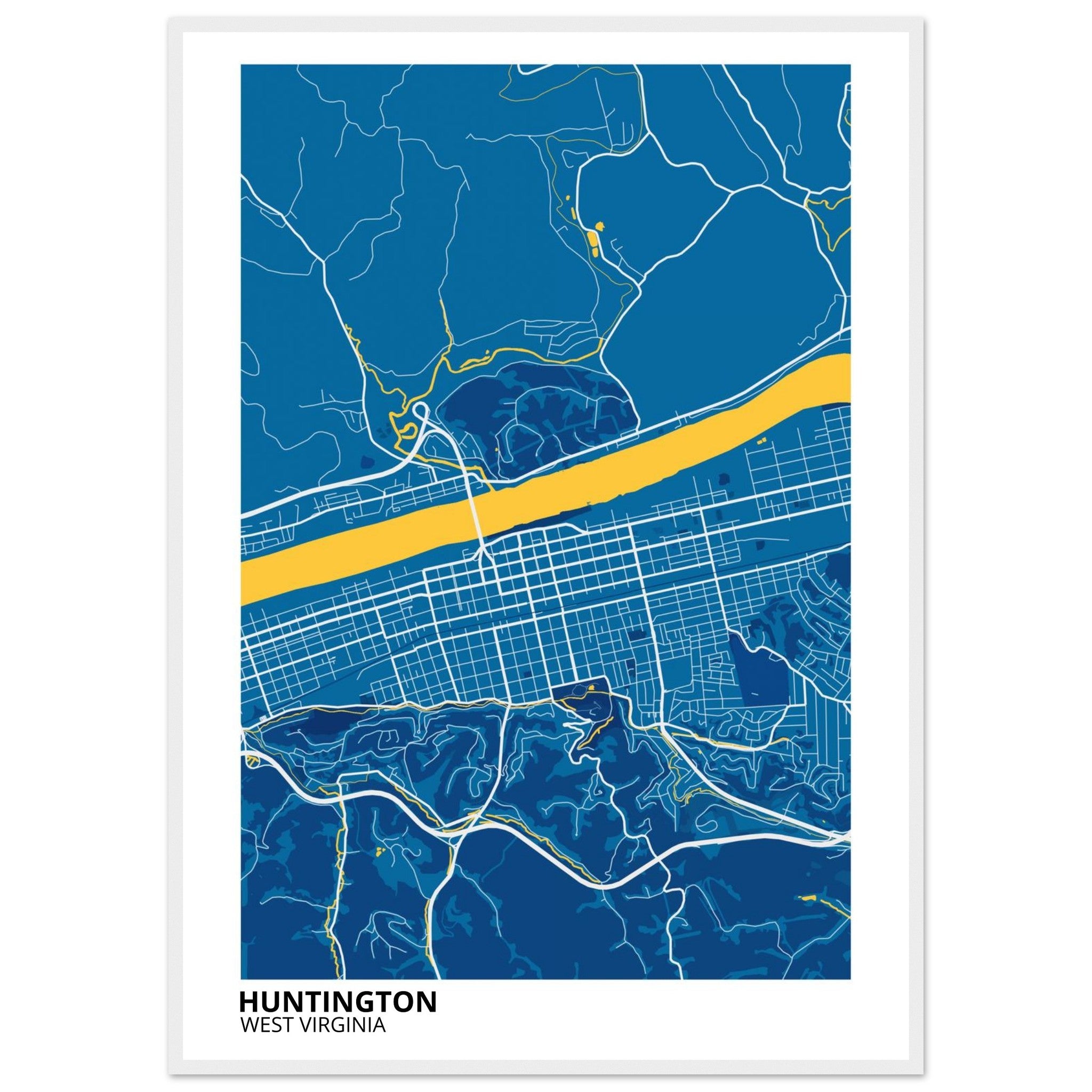 Huntington West Virginia City Map Poster | Custom Map Art Print - Ink And Atlas
