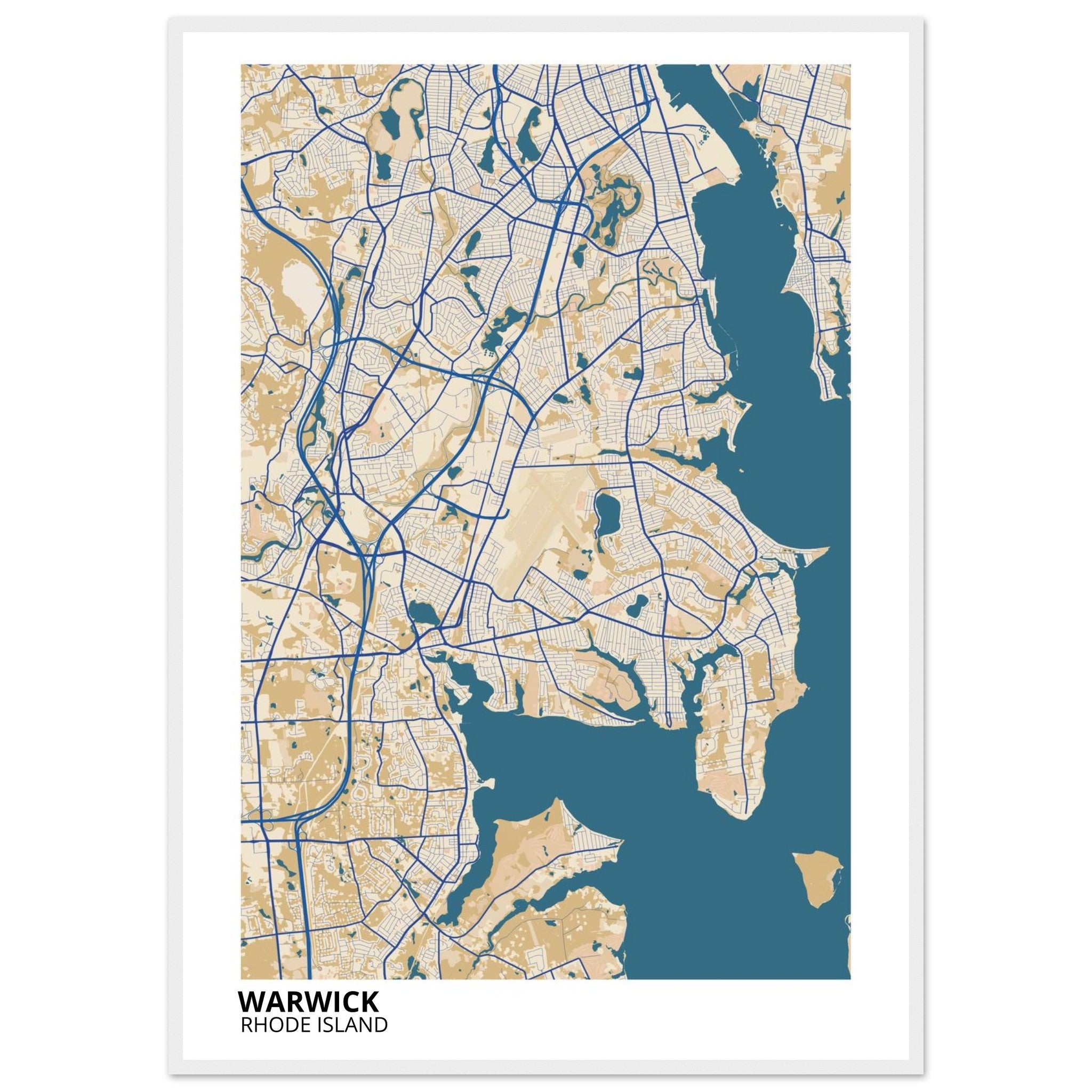 Warwick Rhode Island City Map Poster | Custom Map Art Print - Ink And Atlas