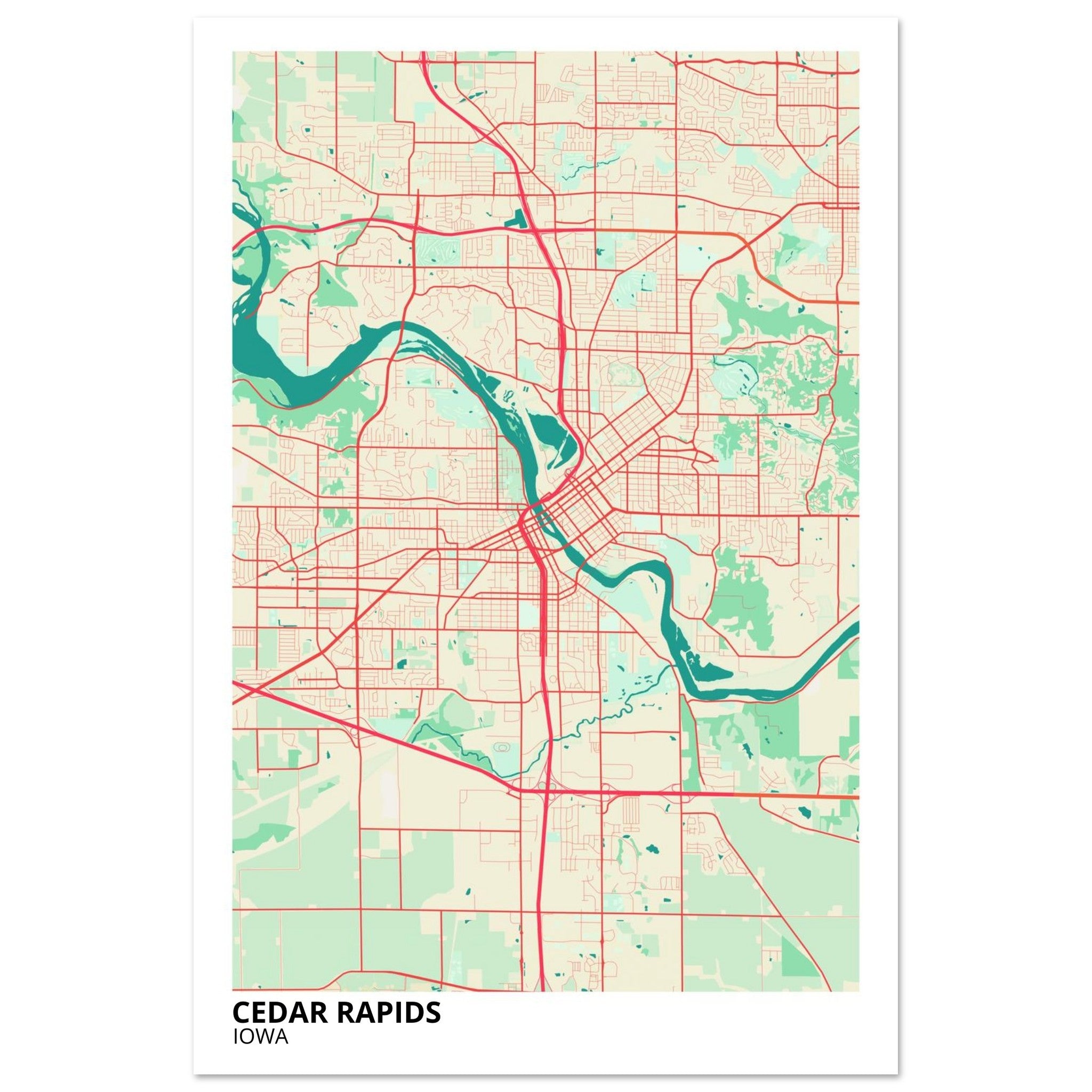Cedar Rapids Iowa City Map Poster | Custom Map Art Print - Ink And Atlas