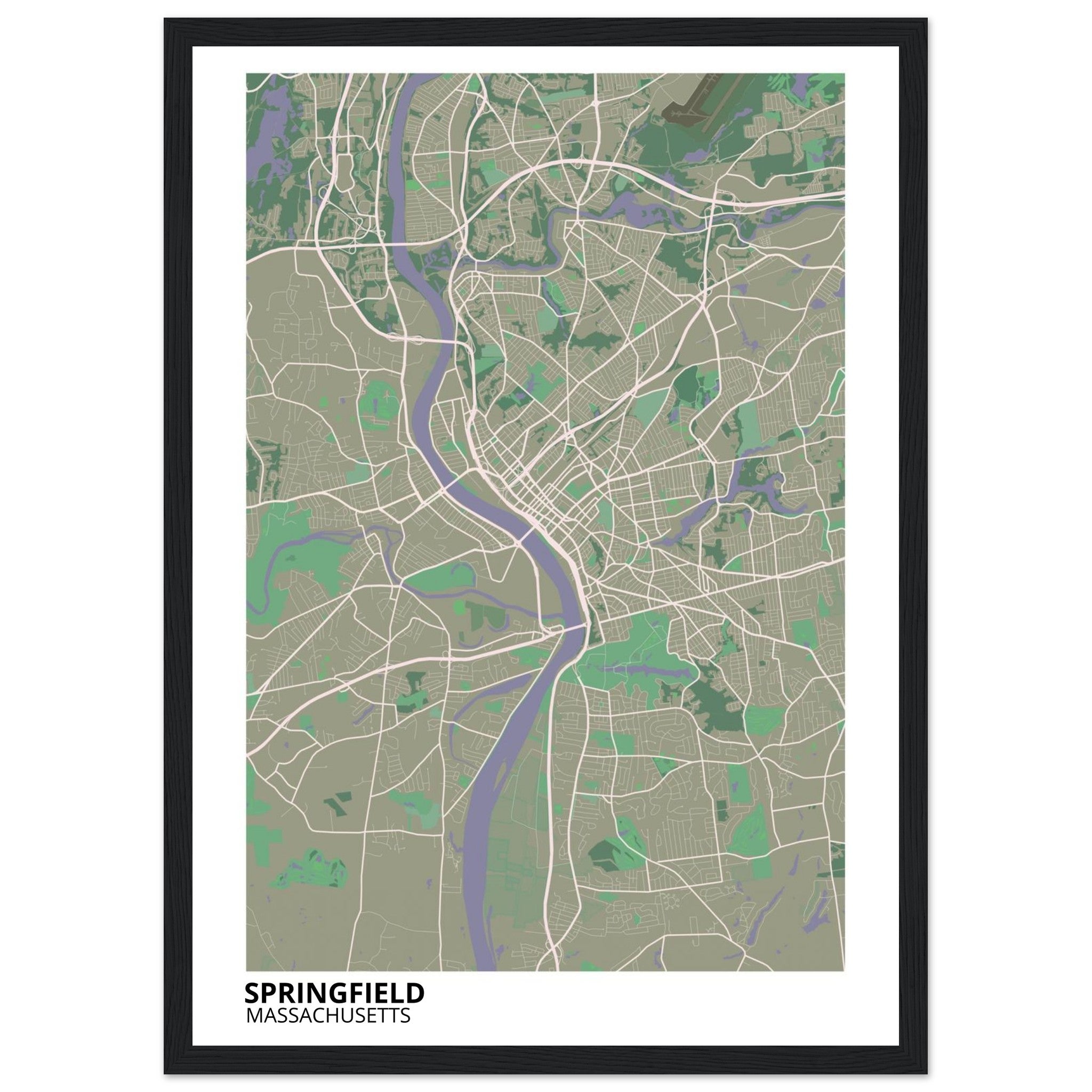 Springfield Massachusetts City Map Poster | Custom Map Art Print - Ink And Atlas