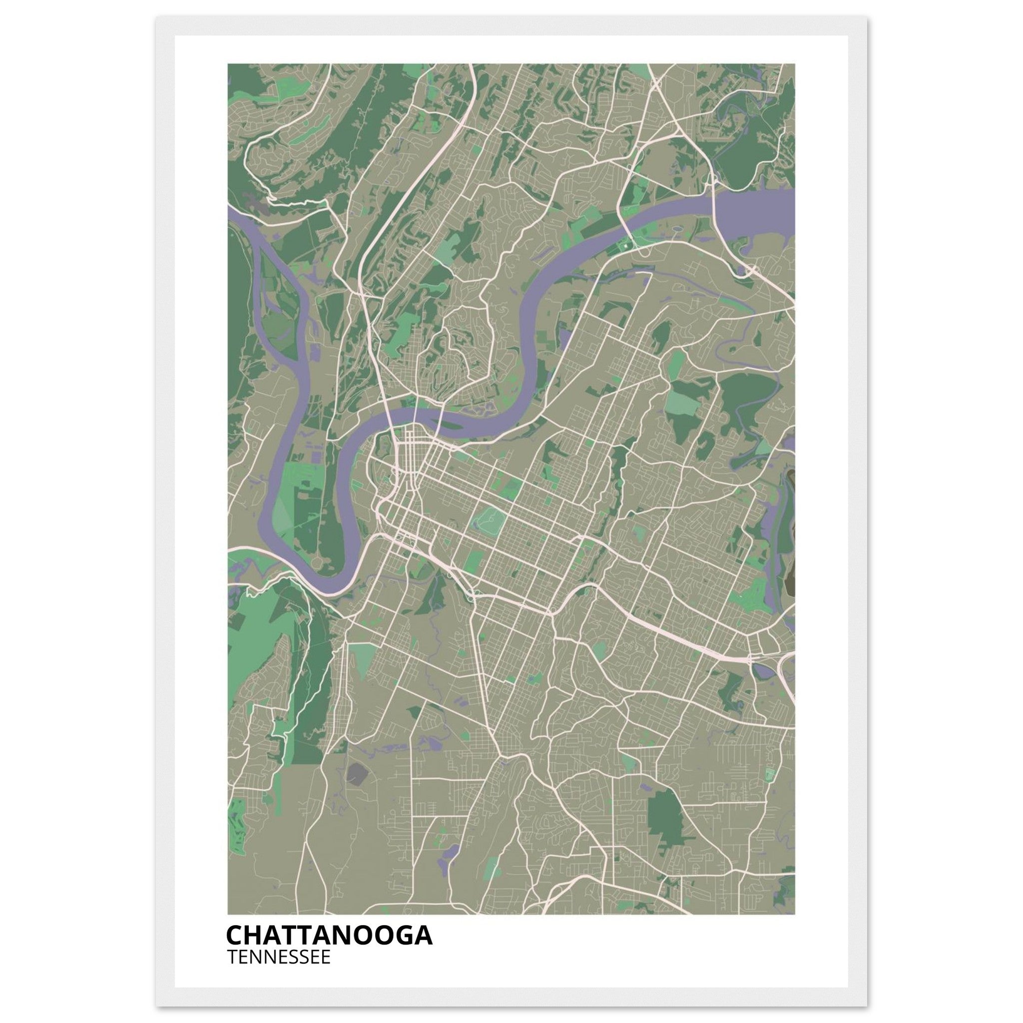 Chattanooga Tennessee City Map Poster | Custom Map Art Print - Ink And Atlas