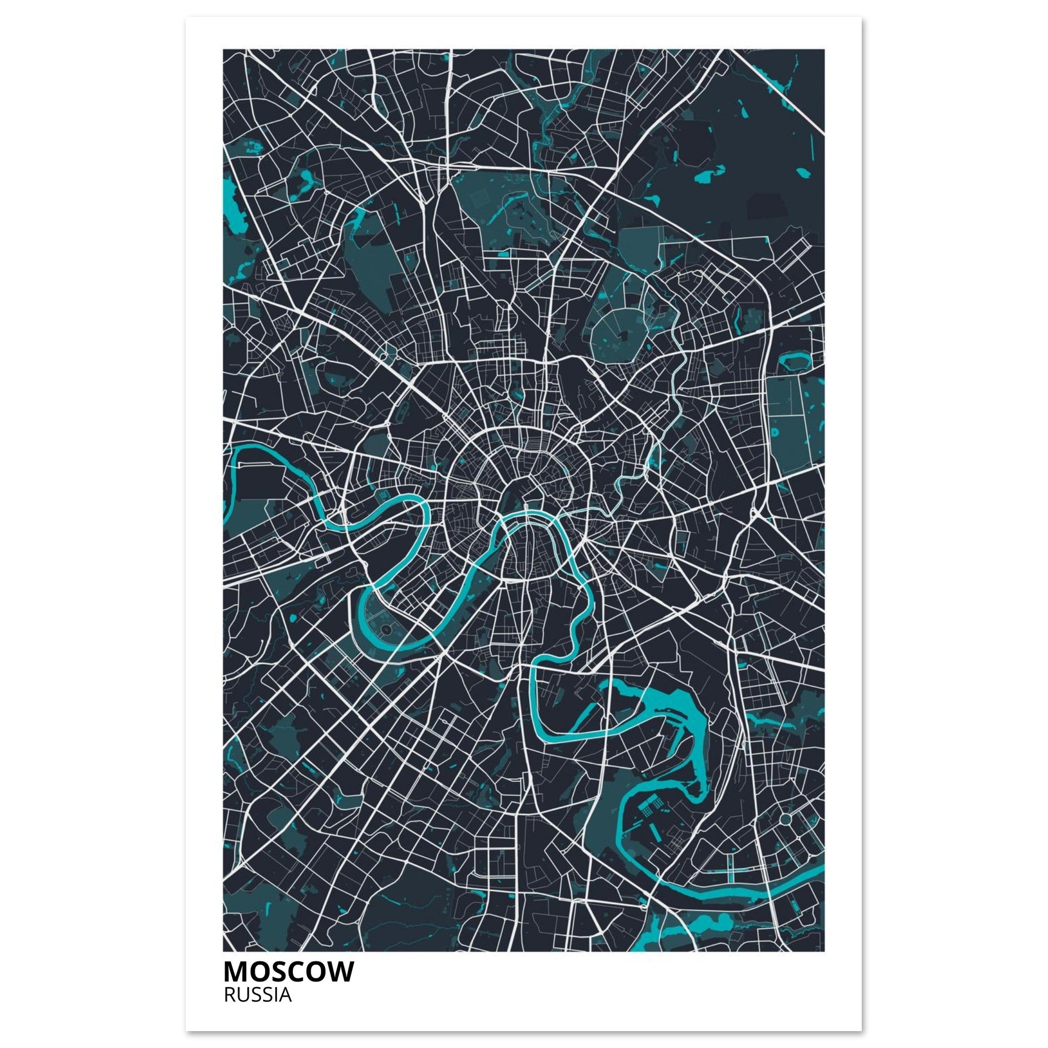 moscow russia map poster print