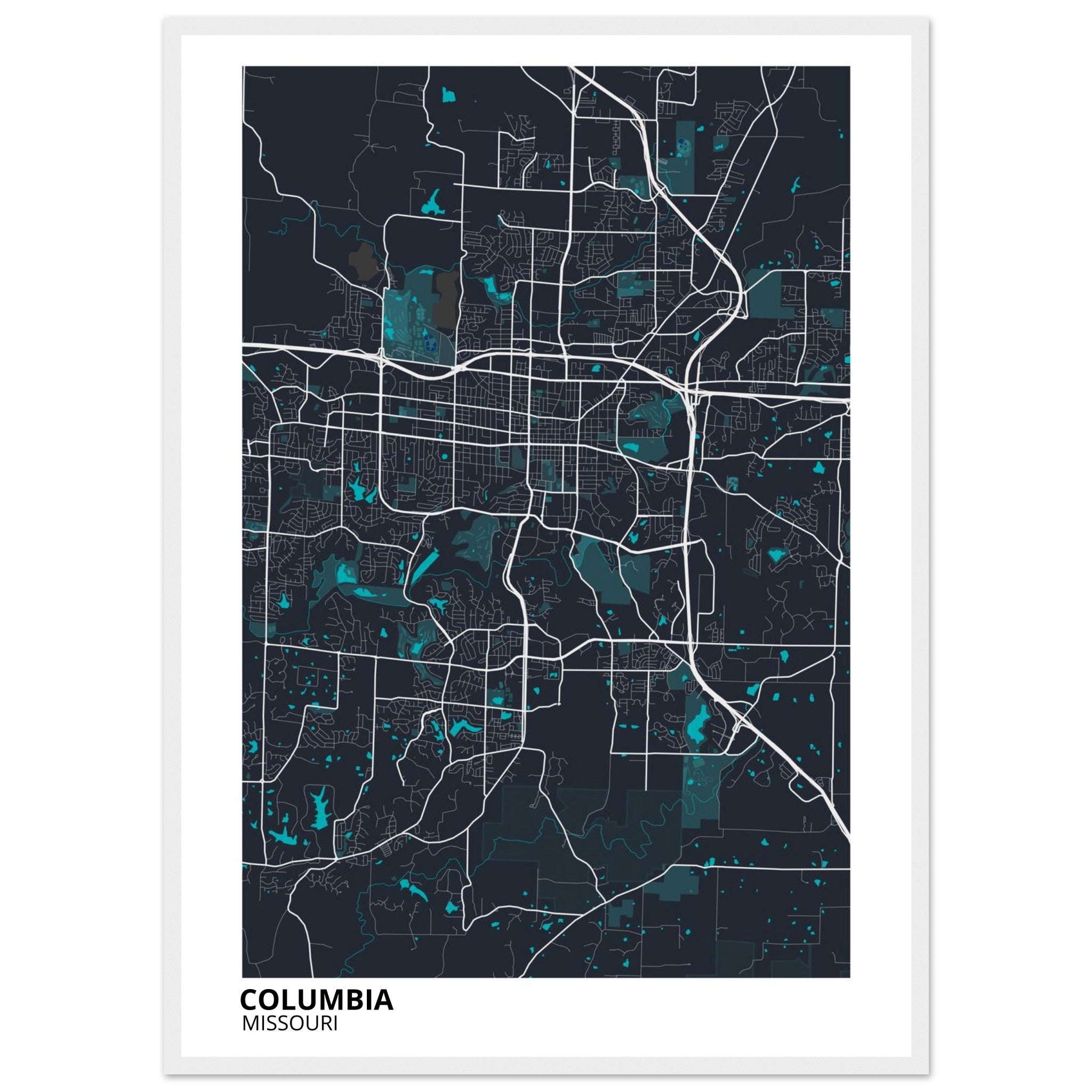 Columbia Missouri City Map Poster | Custom Map Art Print - Ink And Atlas