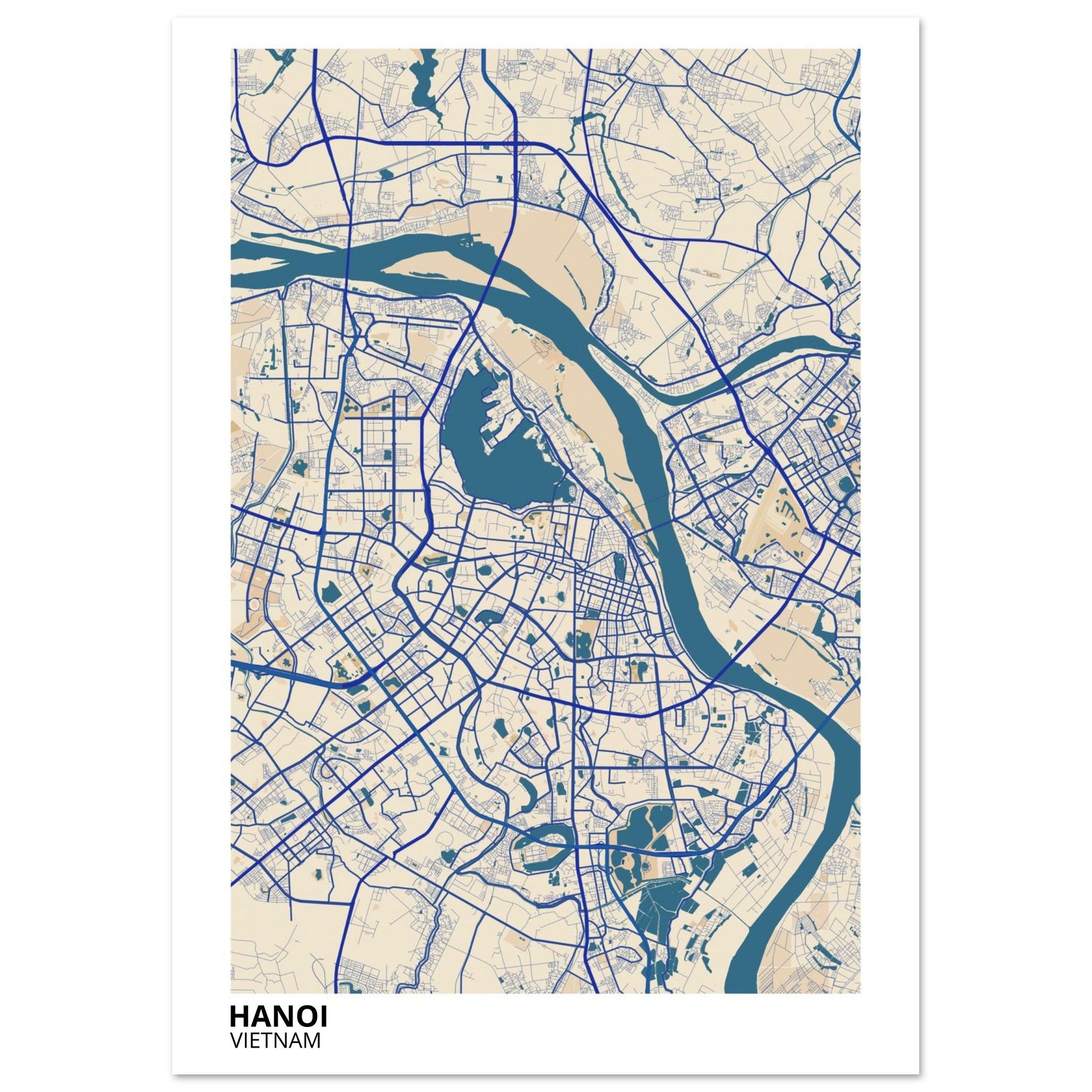 hanoi vietnam map poster print