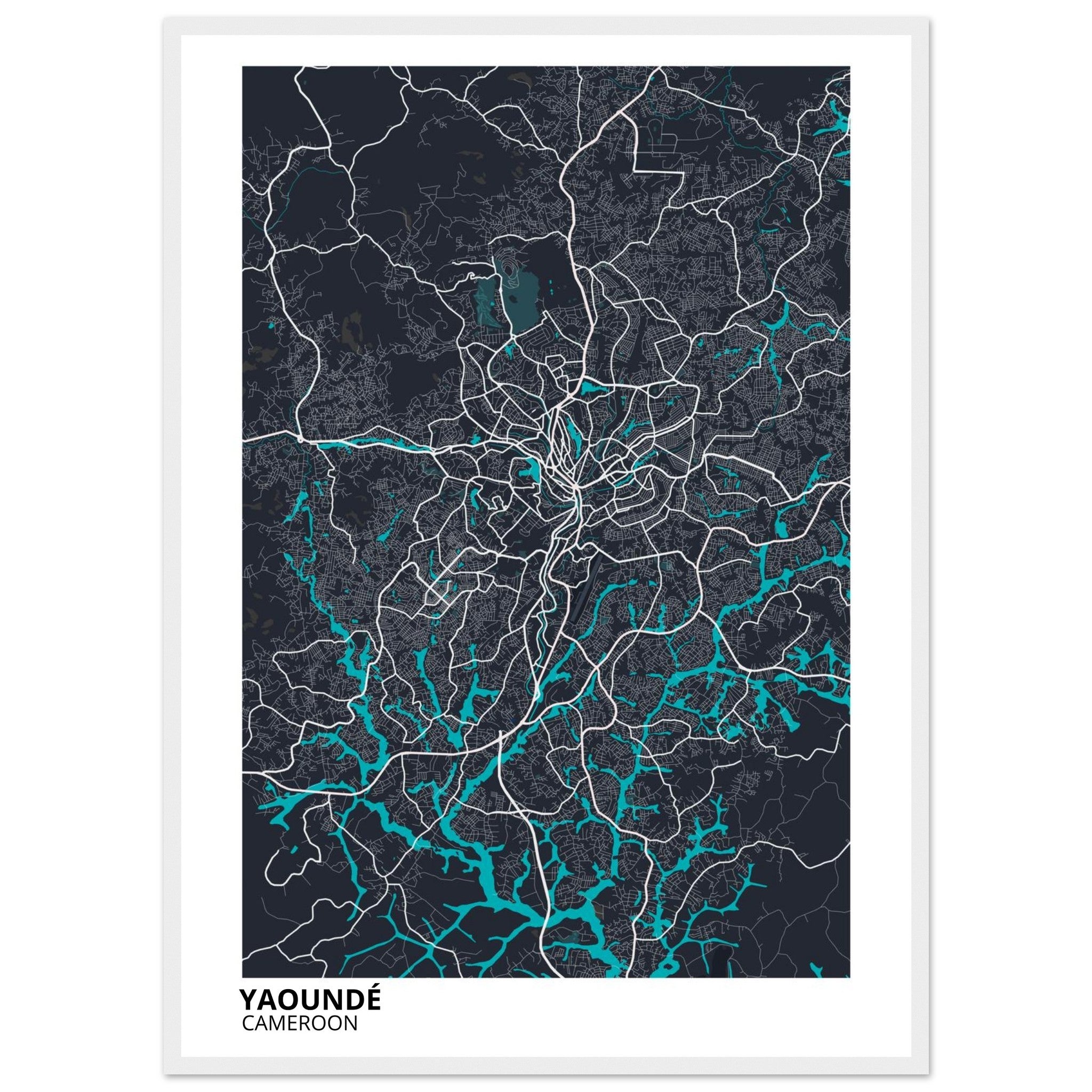 Yaounde Cameroon City Map Poster | Custom Map Art Print - Ink And Atlas