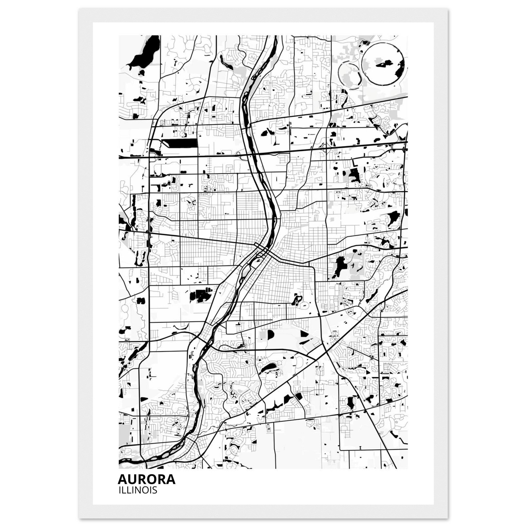 Aurora Illinois City Map Poster | Custom Map Art Print - Ink And Atlas