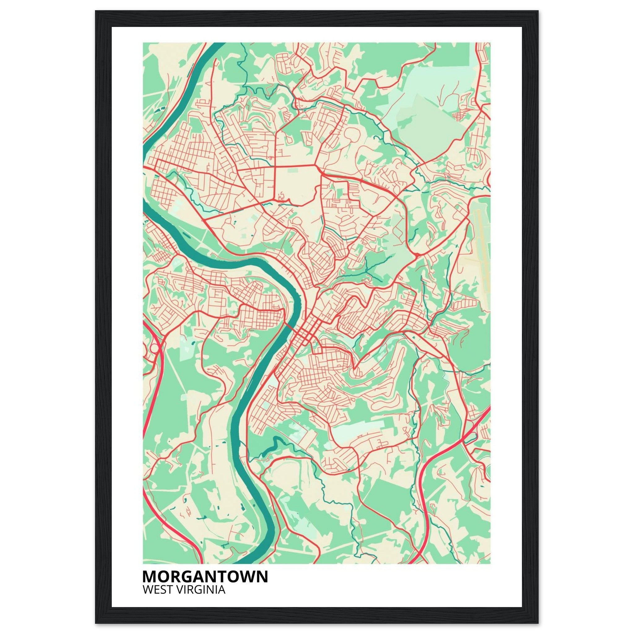 Morgantown West Virginia City Map Poster | Custom Map Art Print - Ink And Atlas