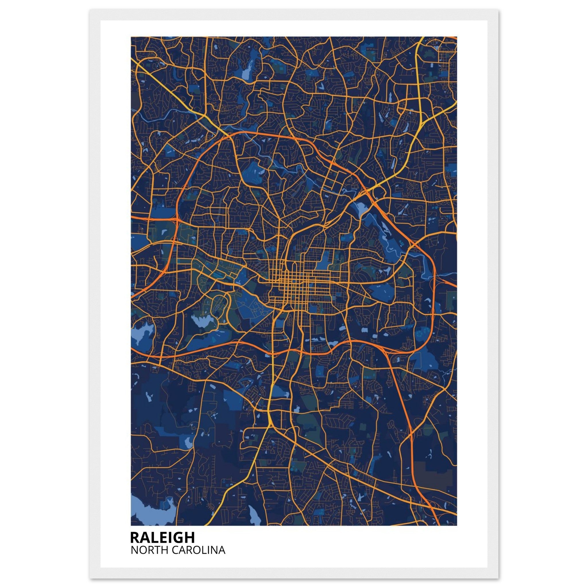 raleigh map poster print