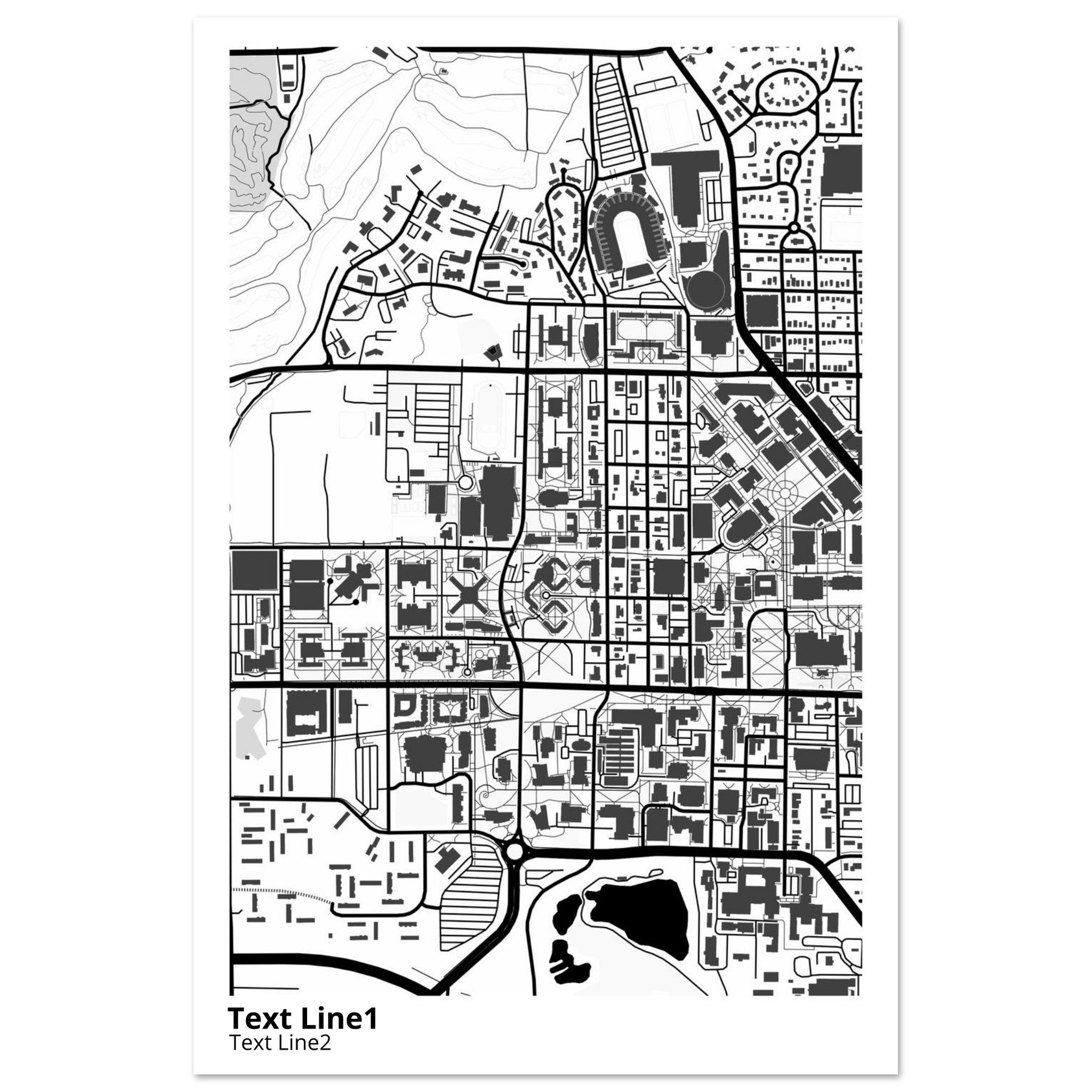 purdue university indiana main campus modern campus map print