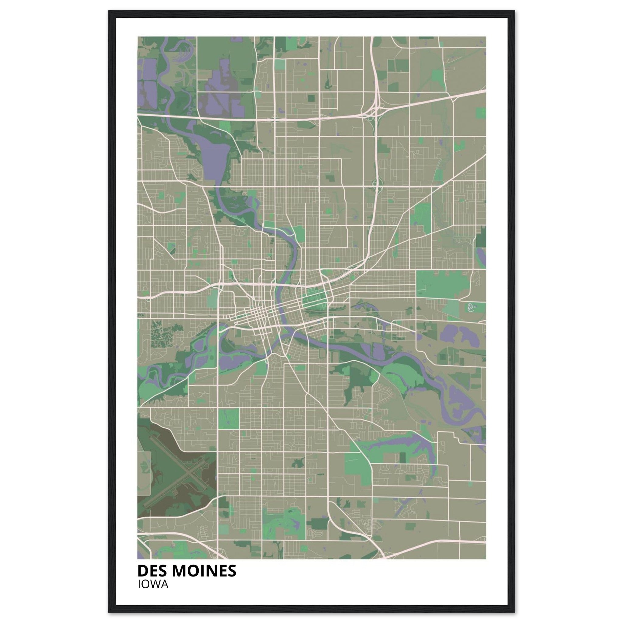 des moines map poster print