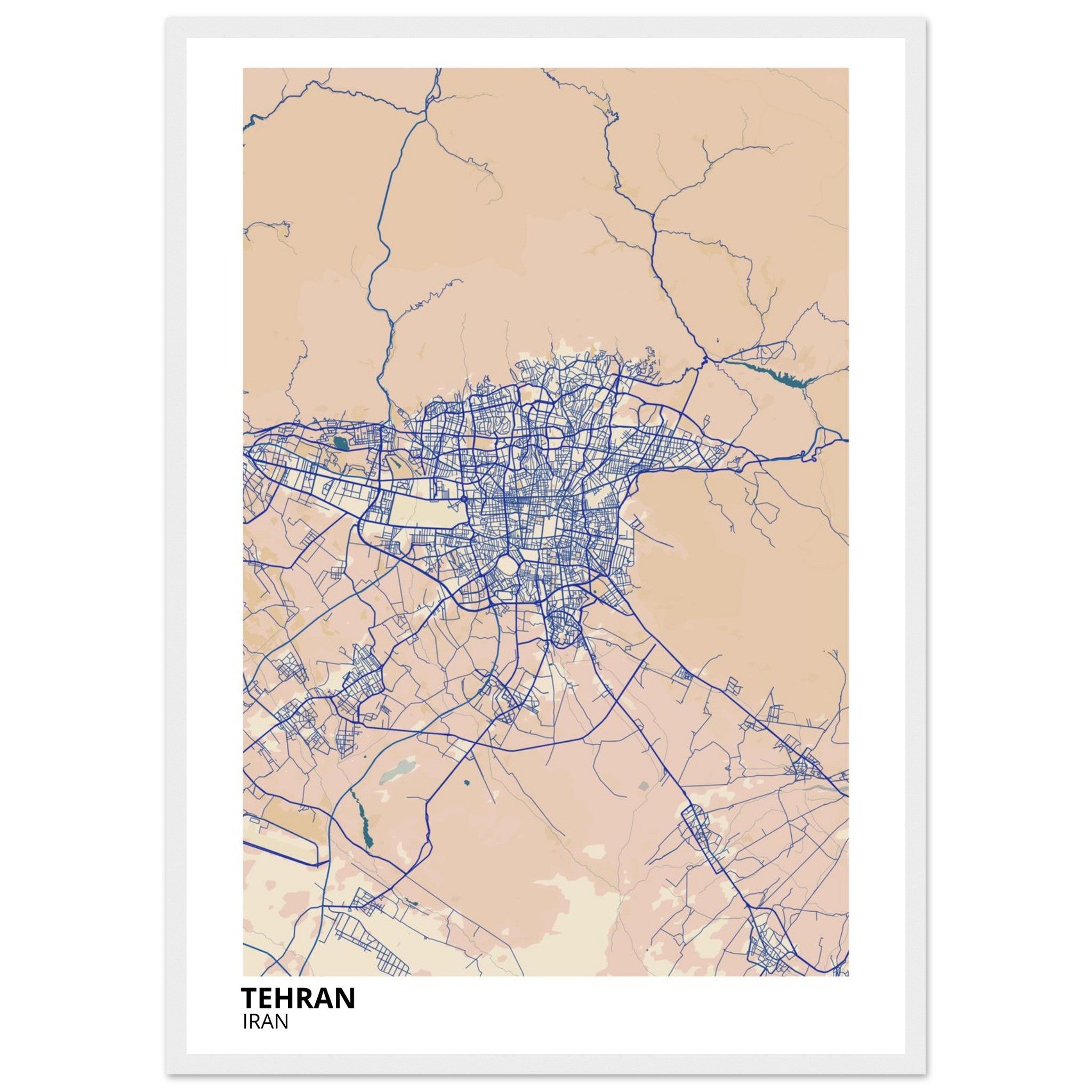 tehran iran map poster print