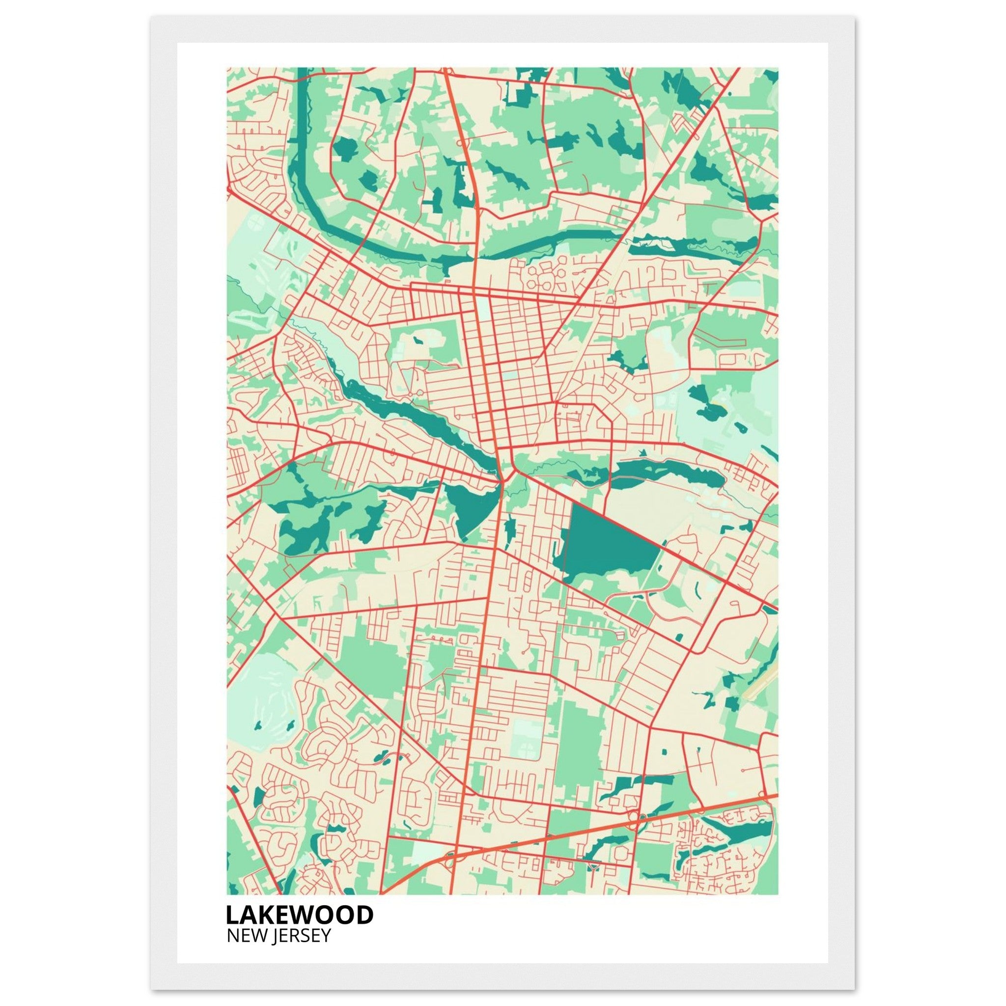 Lakewood New Jersey City Map Poster | Custom Map Art Print - Ink And Atlas