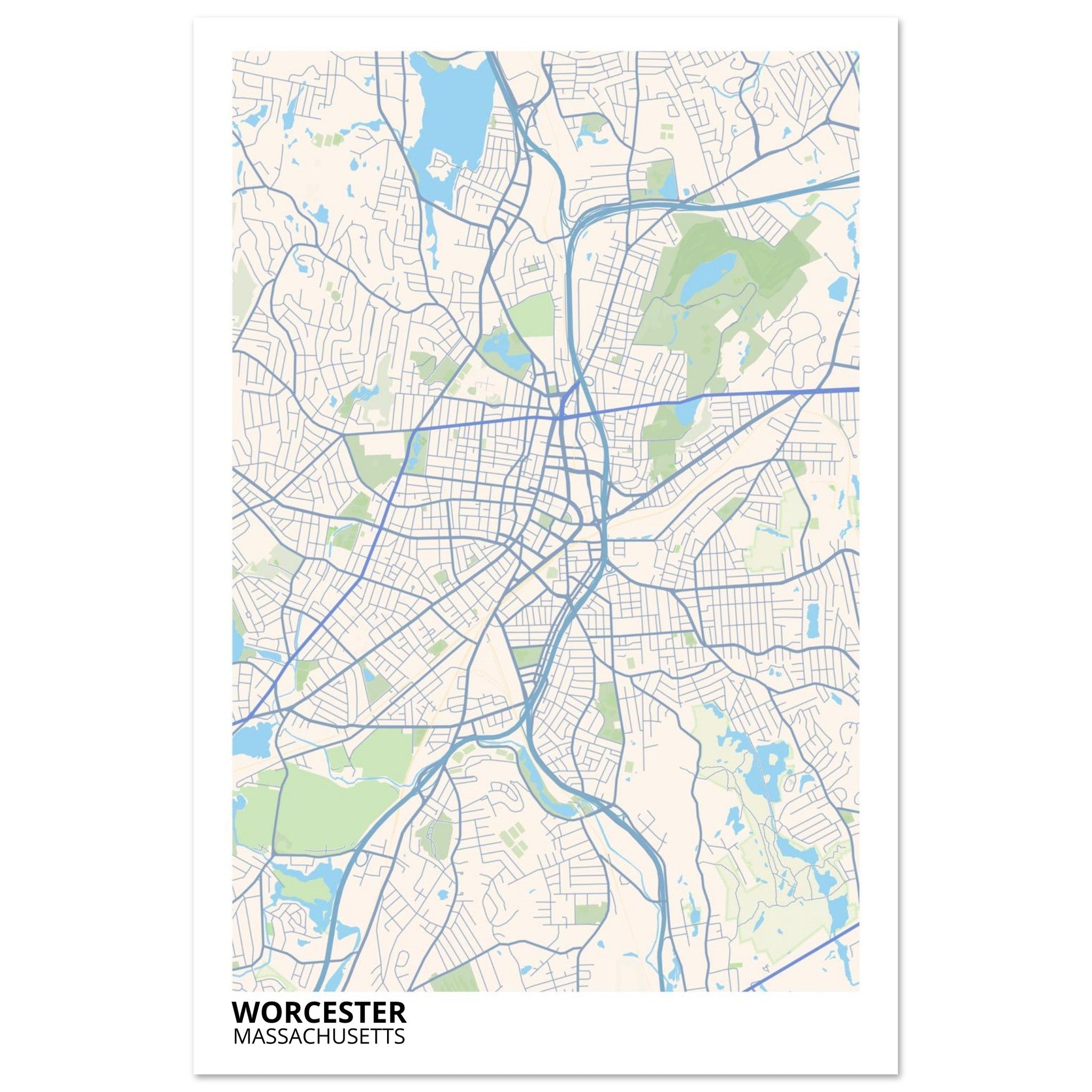 worcester map poster print
