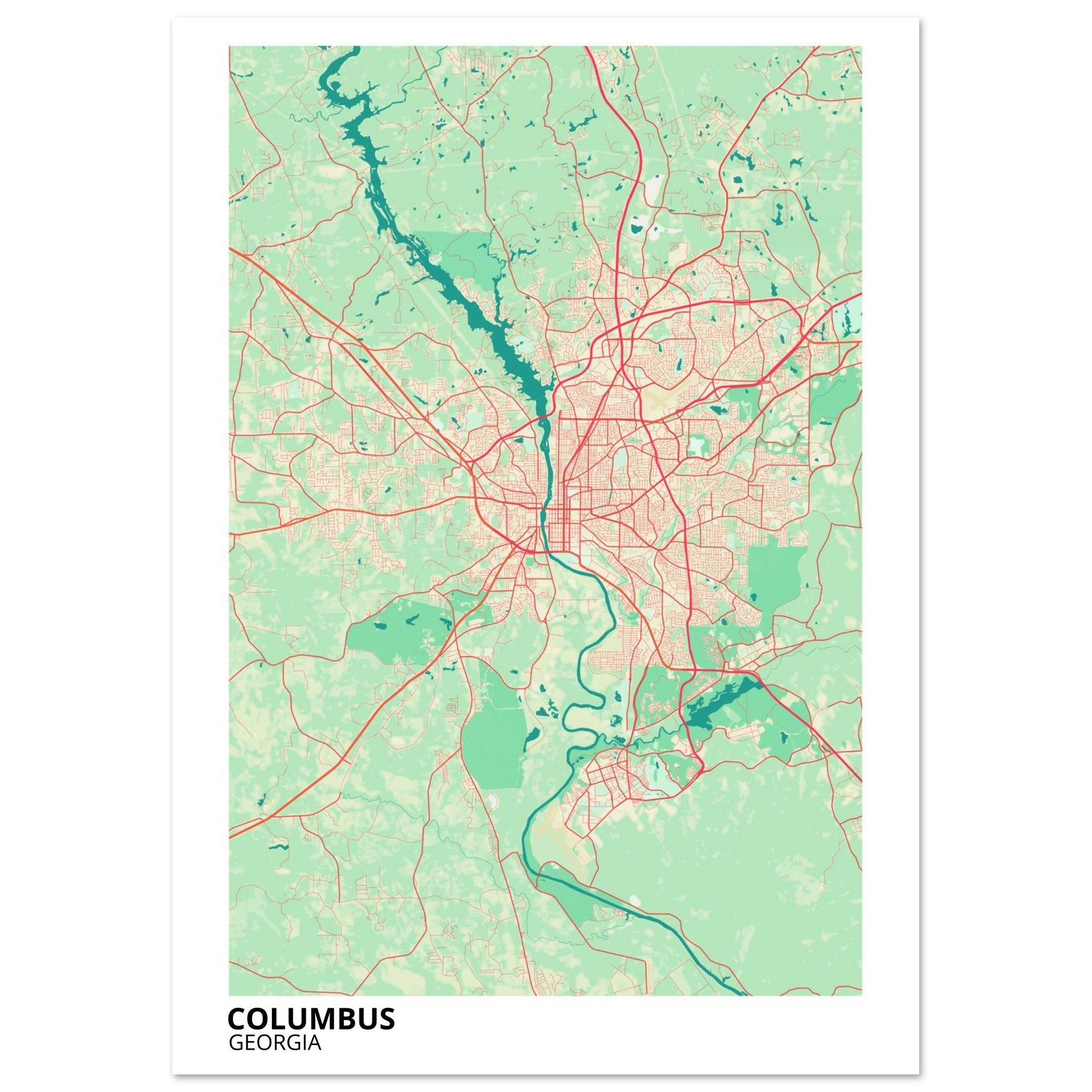 Columbus Georgia City Map Poster | Custom Map Art Print - Ink And Atlas