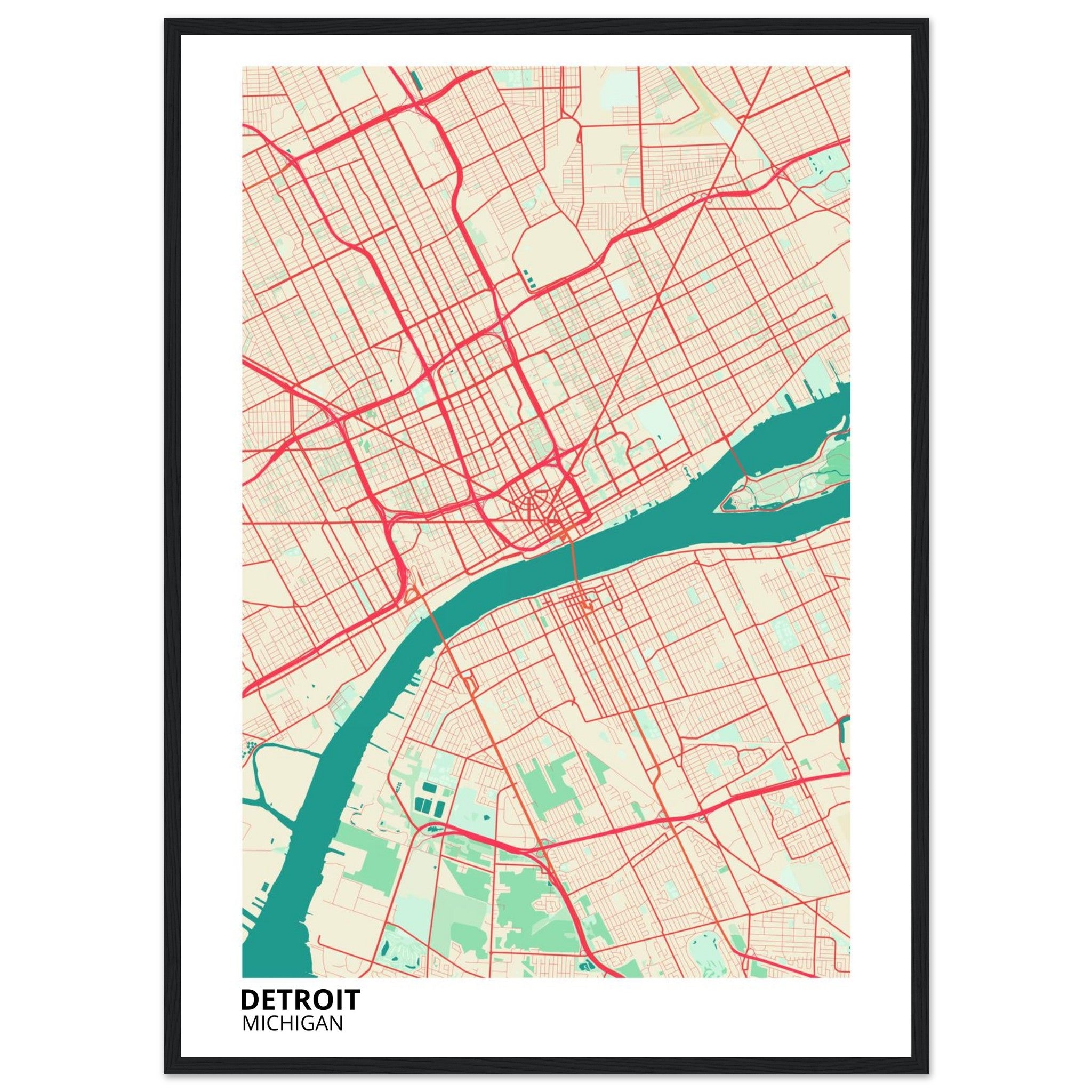 detroit map poster print