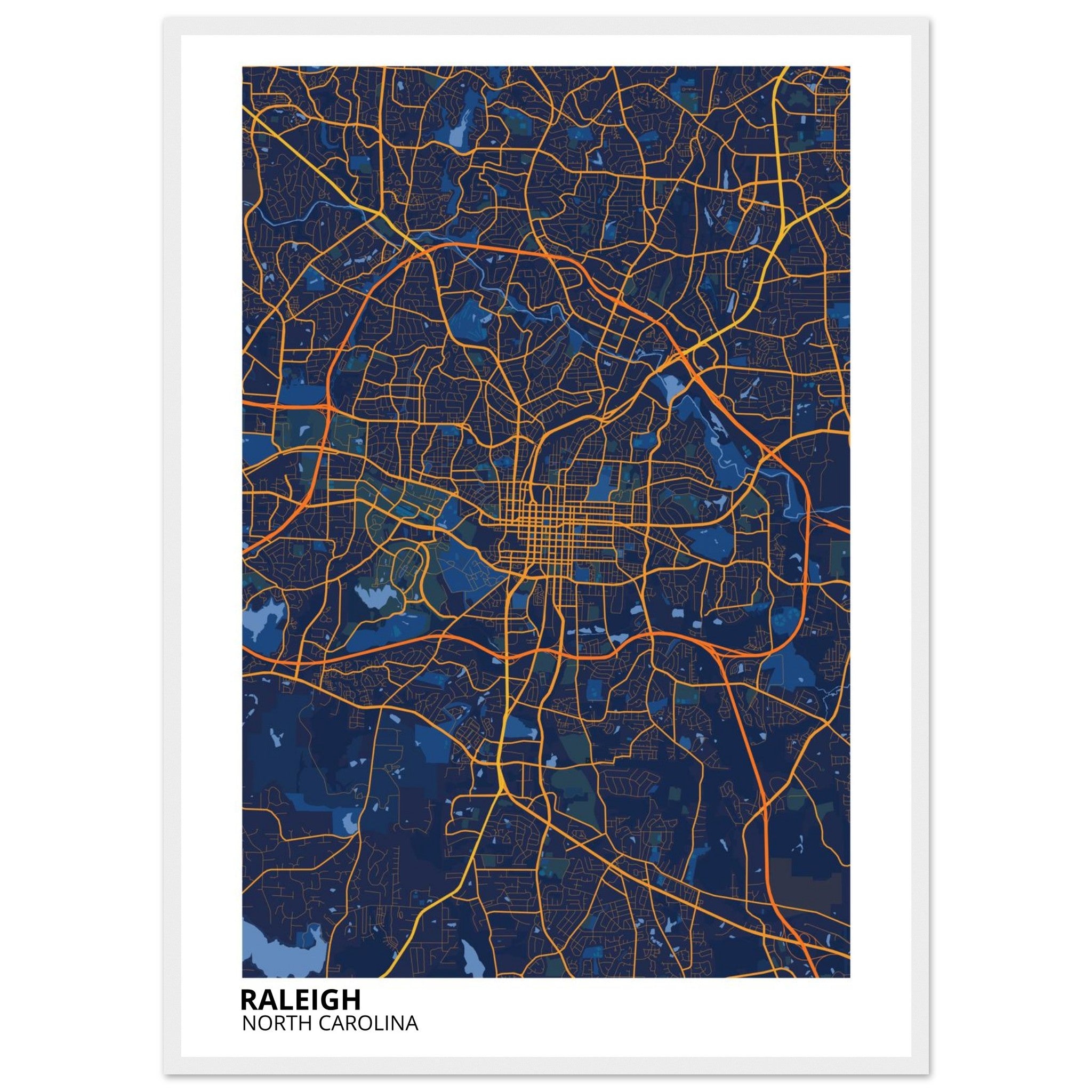 raleigh map poster print