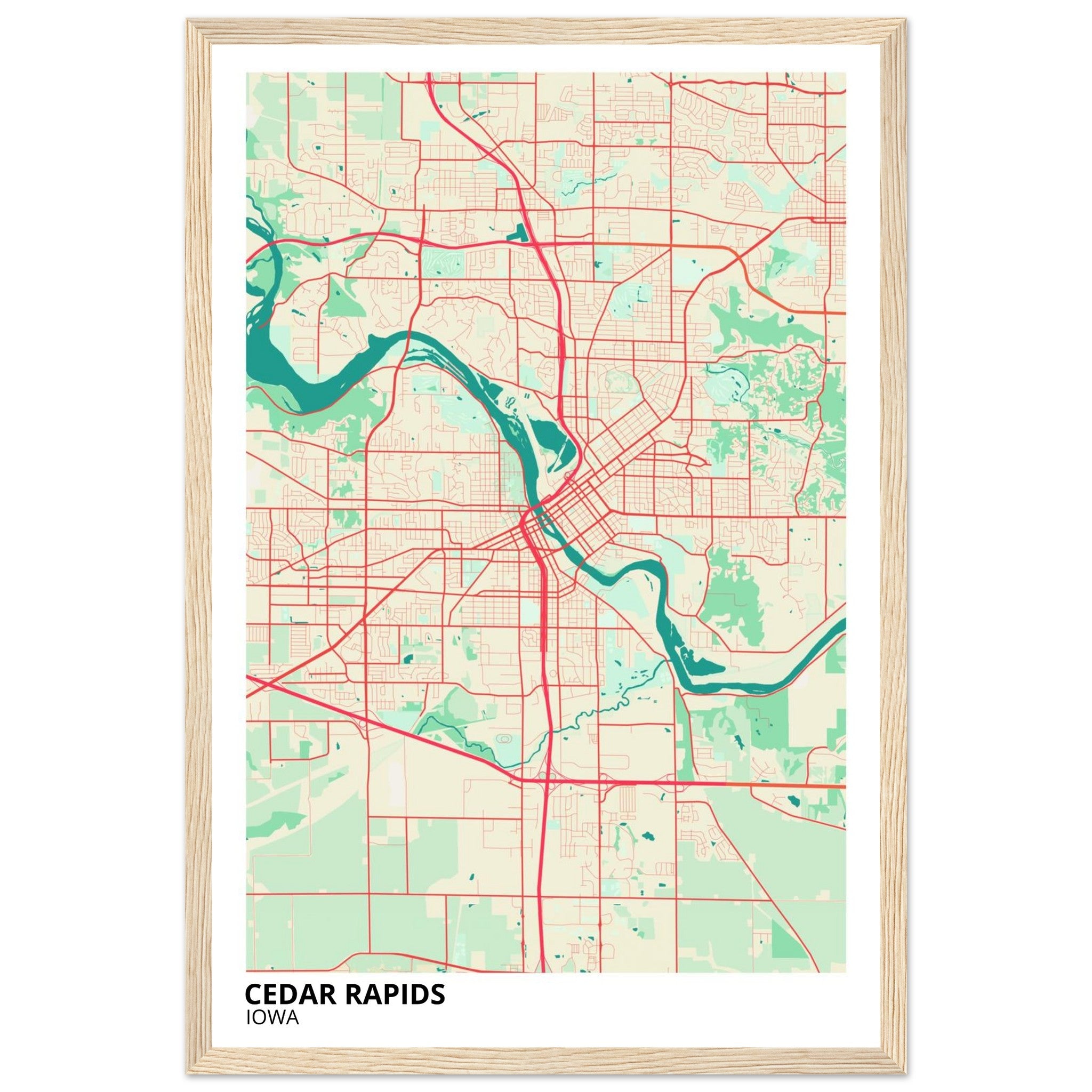 Cedar Rapids Iowa City Map Poster | Custom Map Art Print - Ink And Atlas