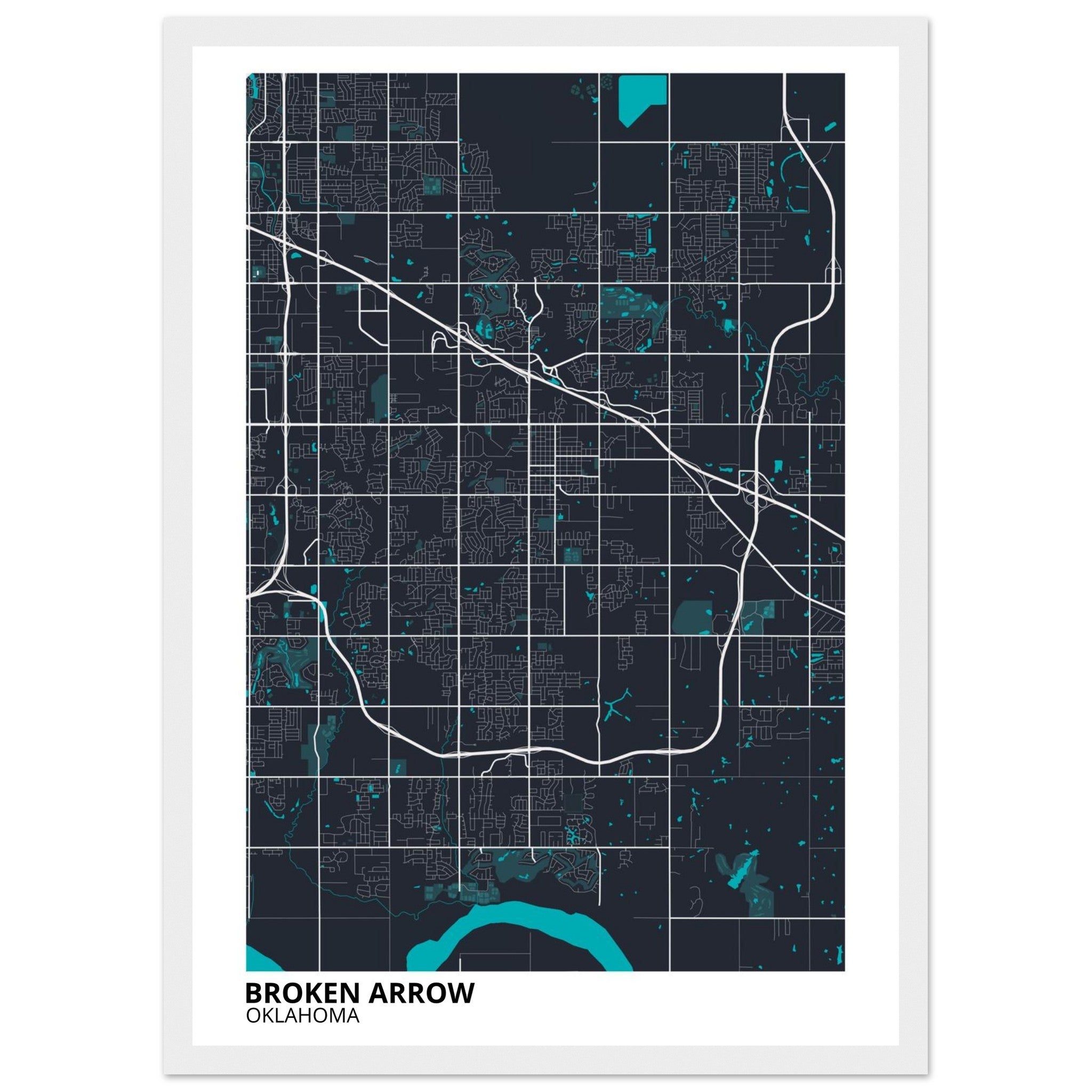 Broken Arrow Oklahoma City Map Poster | Custom Map Art Print - Ink And Atlas