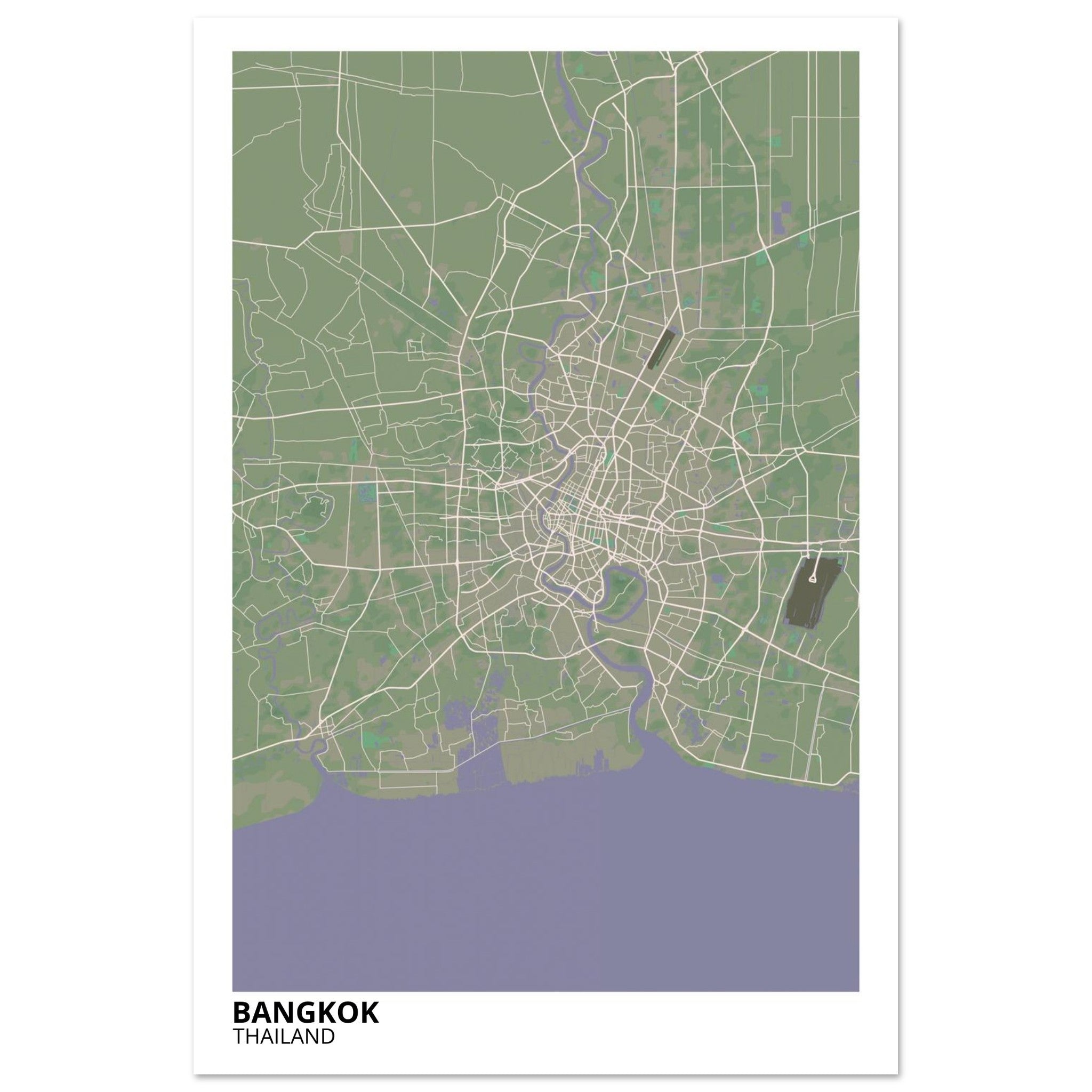 bangkok thailand map poster print