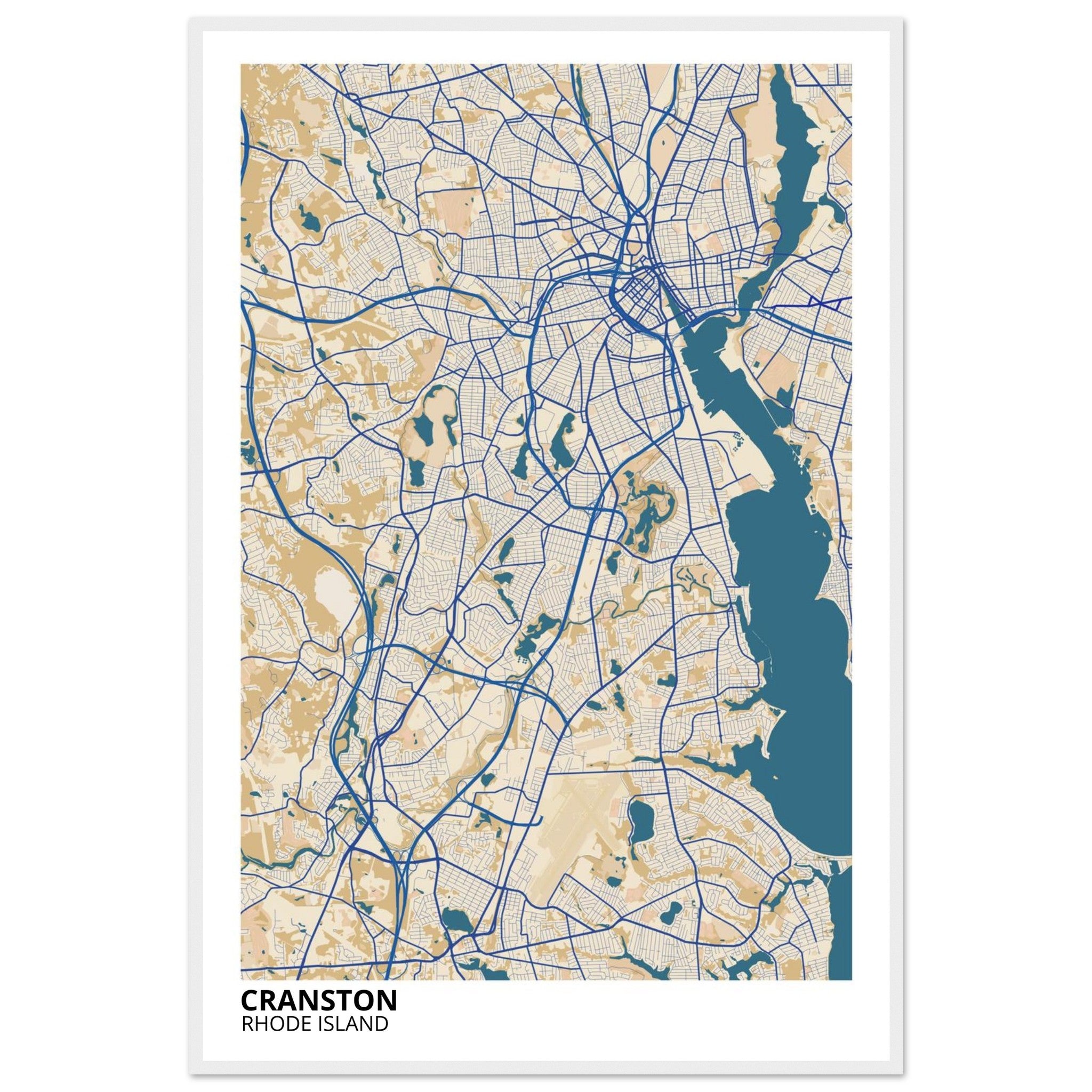 Cranston Rhode Island City Map Poster | Custom Map Art Print - Ink And Atlas