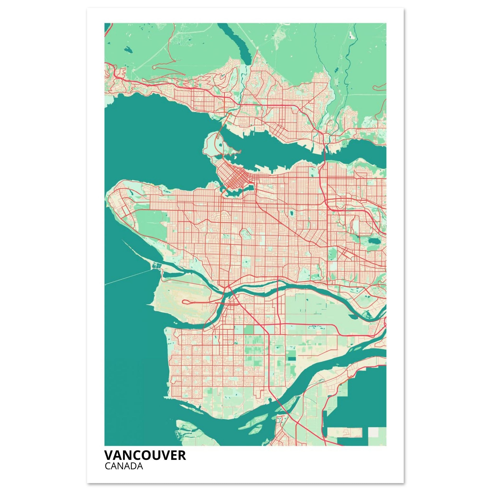 Vancouver Canada City Map Poster | Custom Map Art Print - Ink And Atlas