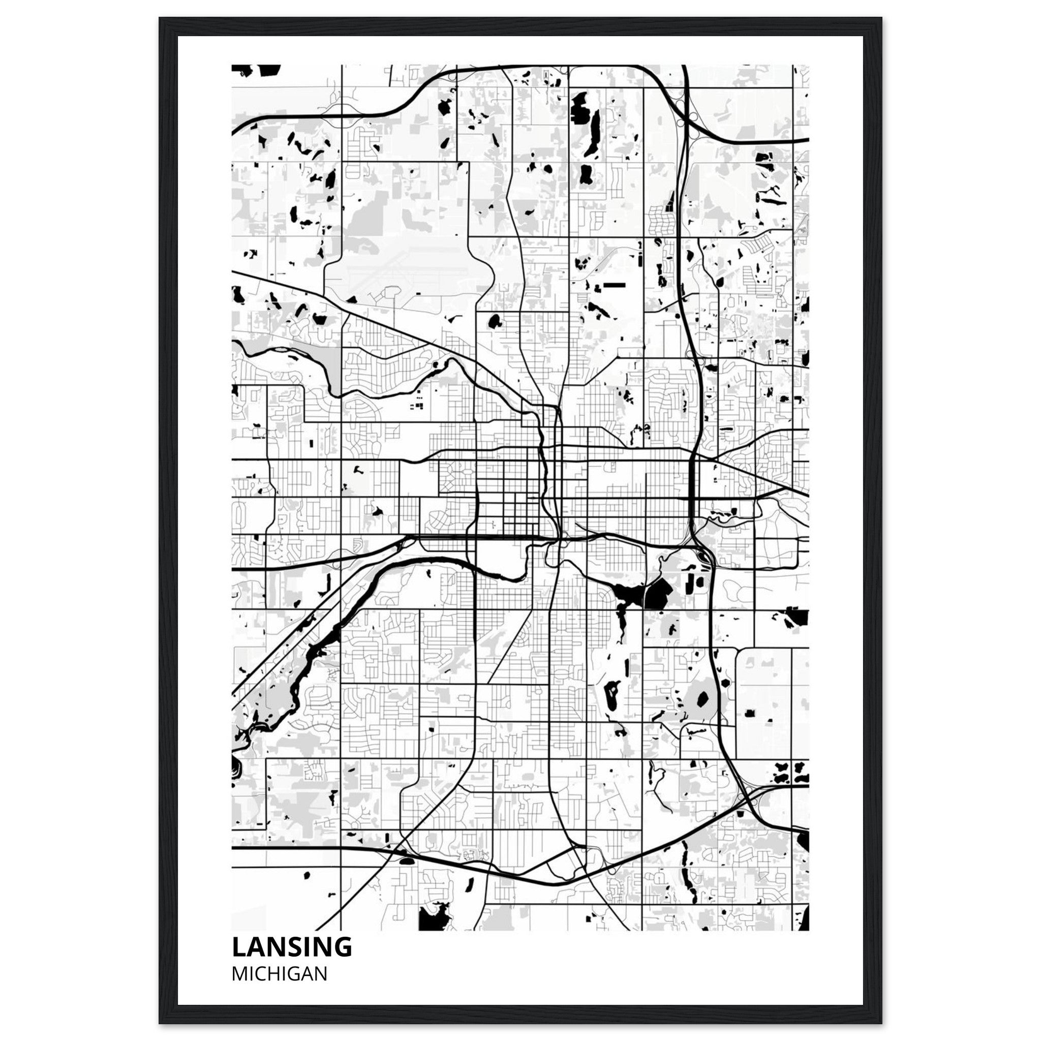 lansing map poster print